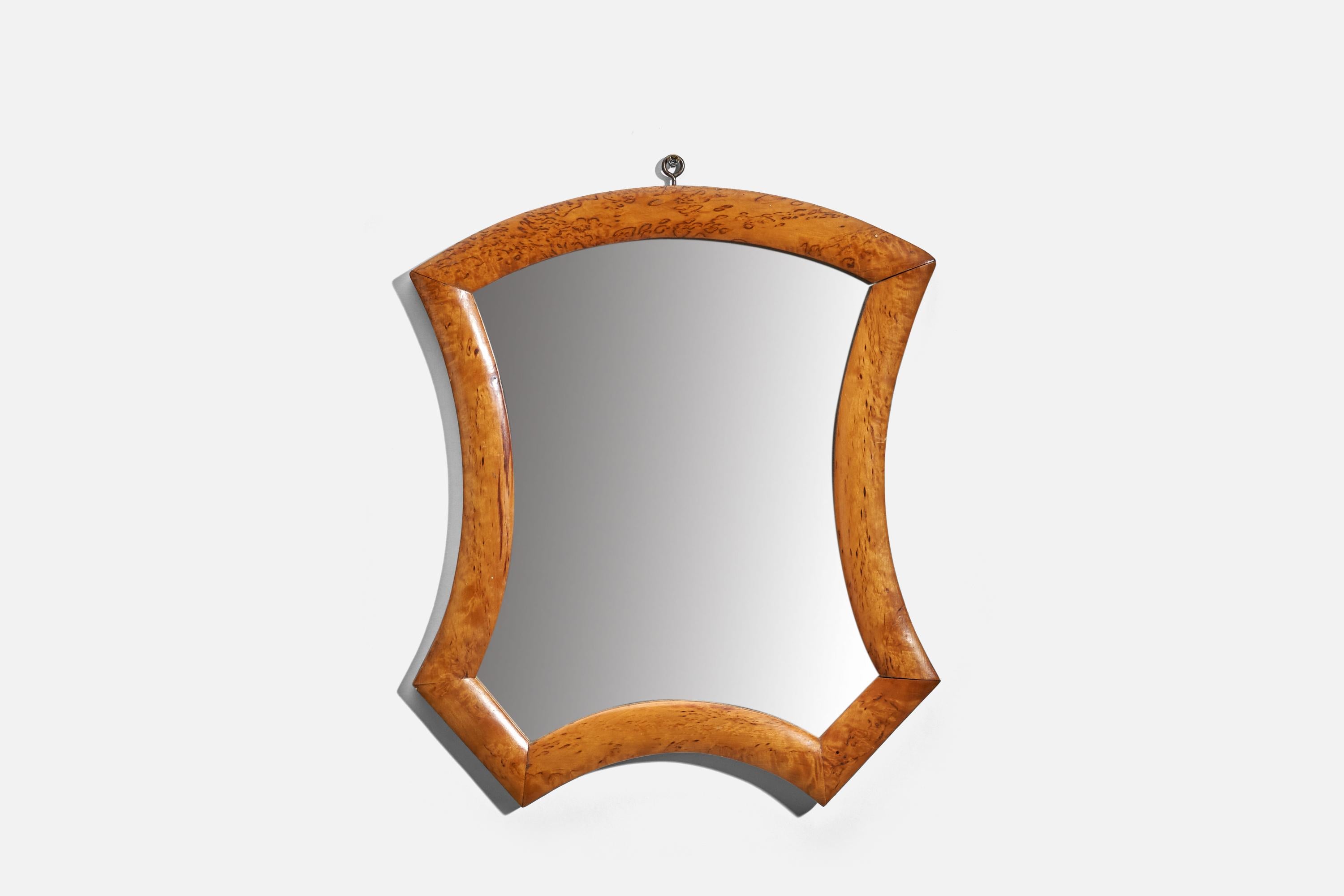 A masur birch wall mirror designed and produced in Sweden, 1930s.