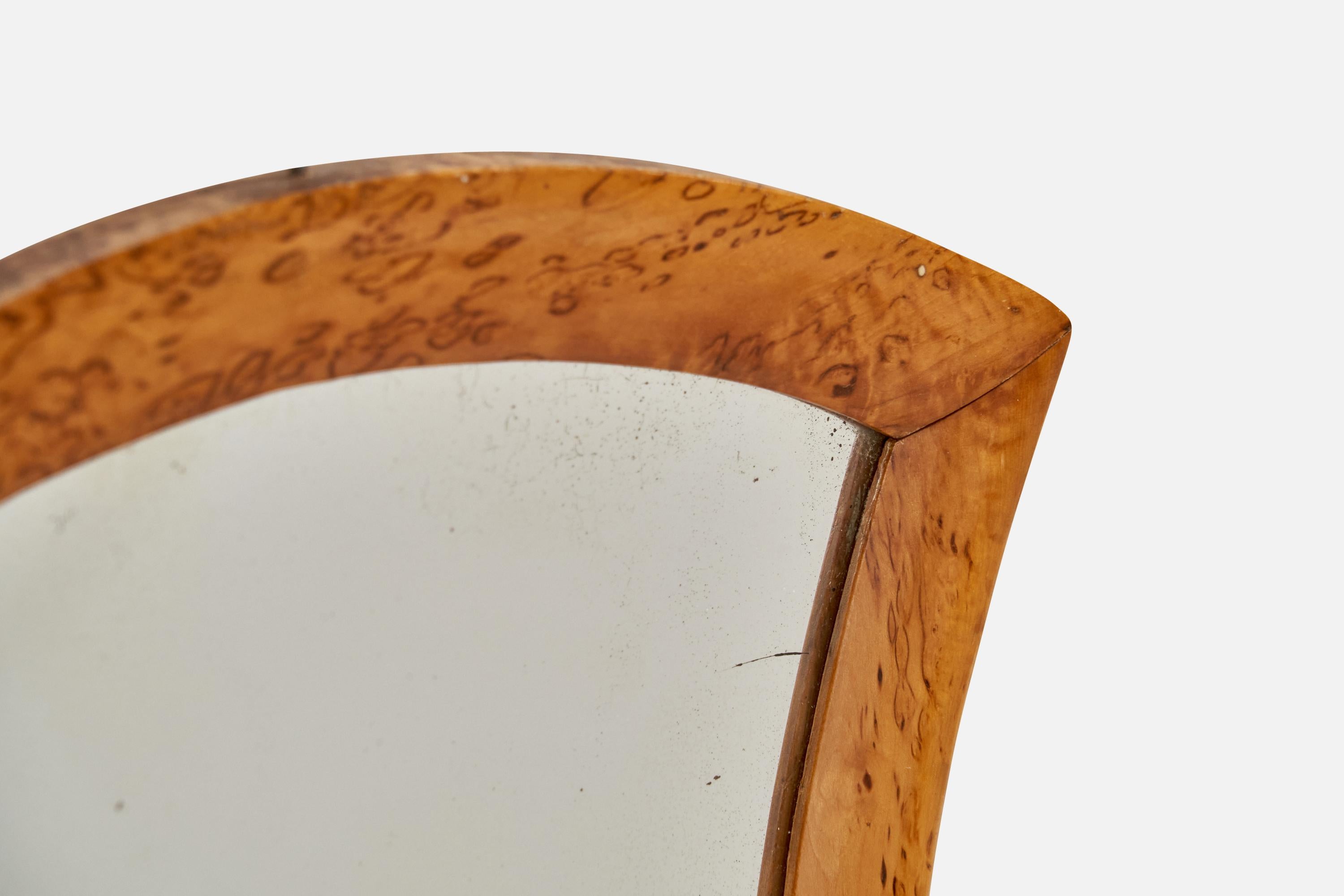 Miroir mural de designer suédois, bouleau massif, verre de miroir, Suède, années 1930 en vente 1