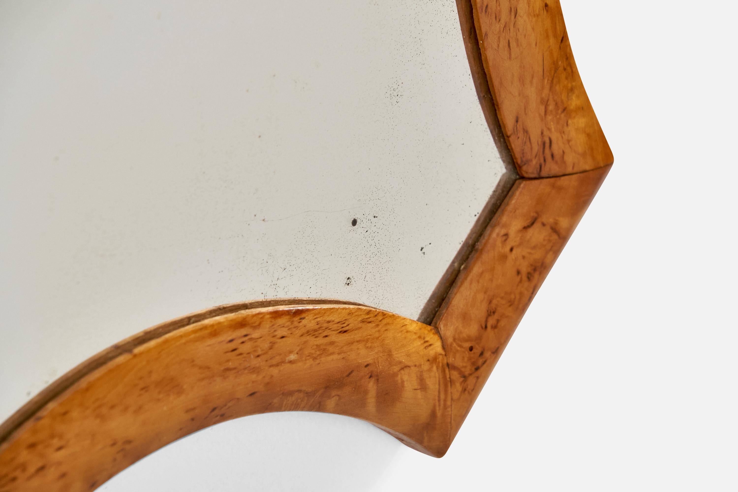 Miroir mural de designer suédois, bouleau massif, verre de miroir, Suède, années 1930 en vente 2