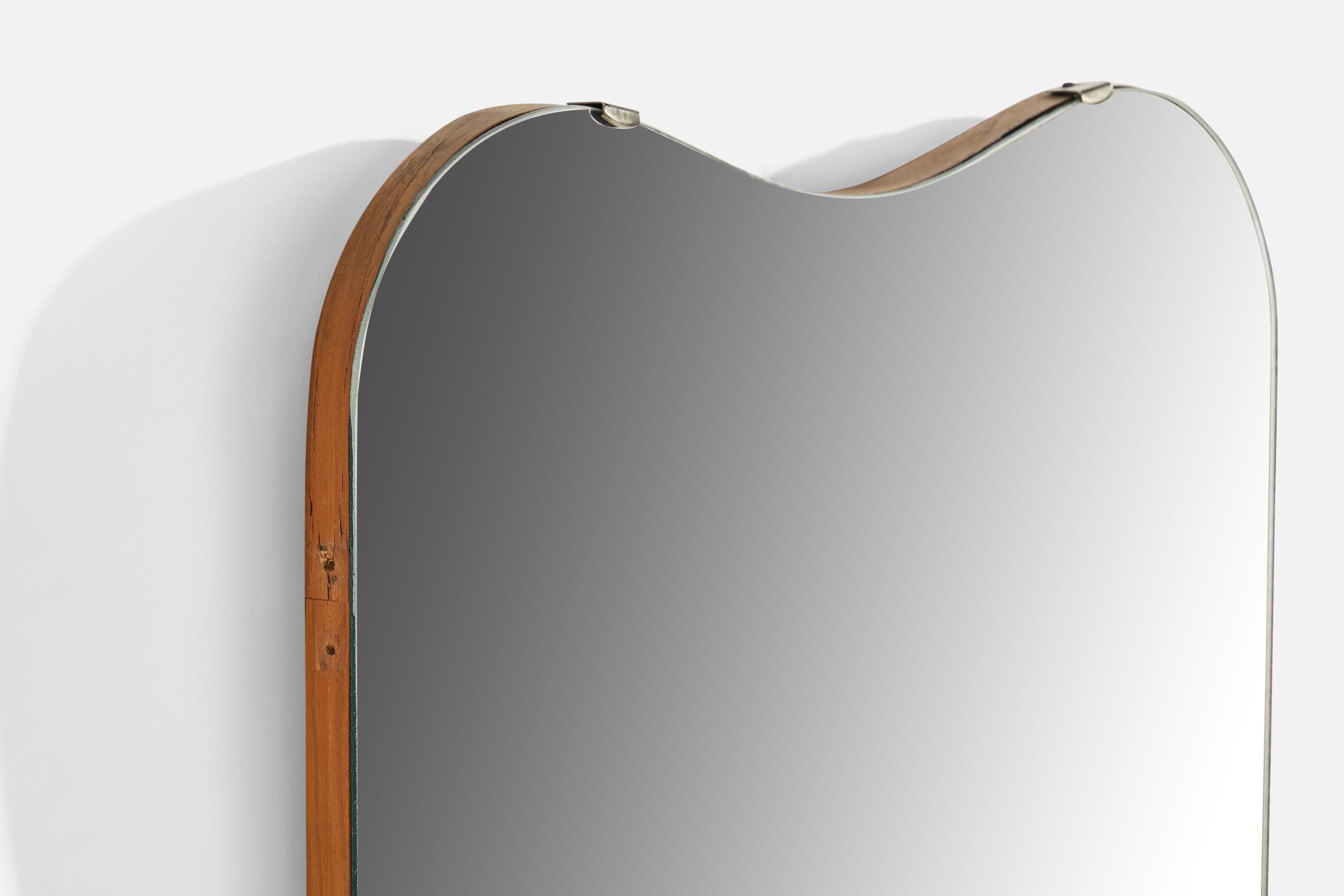 Swedish Designer, Wall Mirror, Metal, Wood, Sweden, 1940s In Good Condition For Sale In High Point, NC