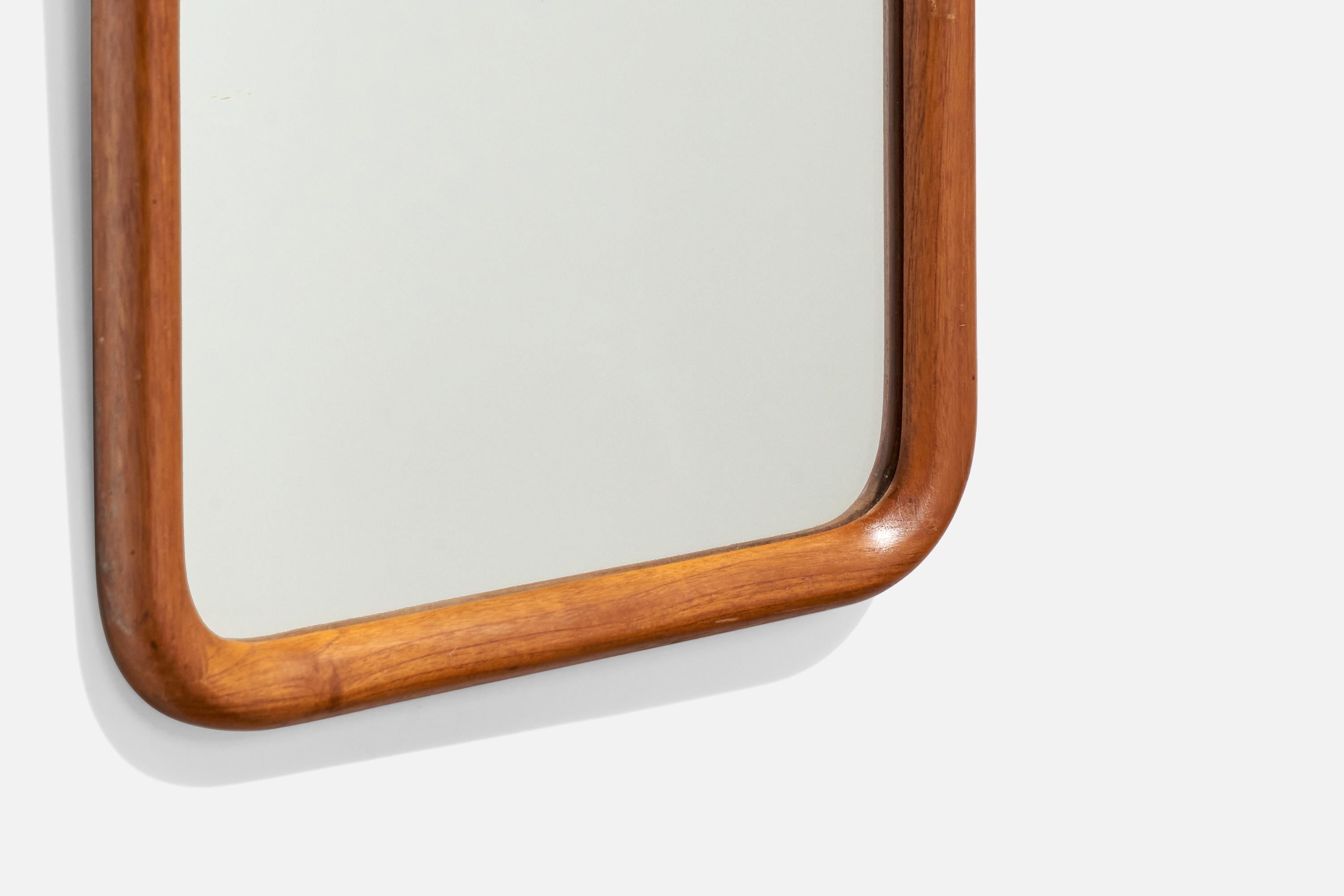 Designer suédois, miroir mural, Oak, miroir en verre, Suède, années 1950 en vente 1