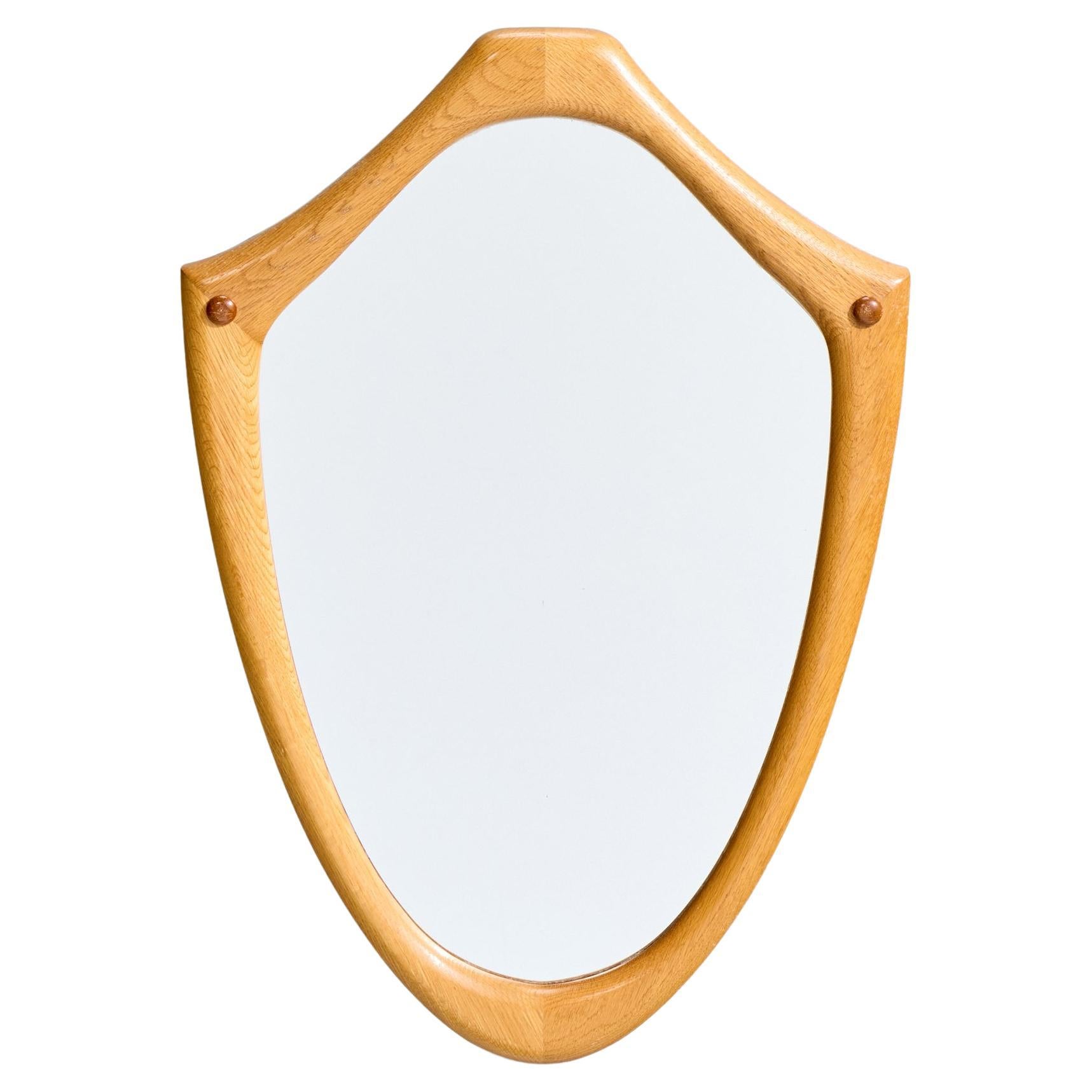 Schwedischer Designer, Wandspiegel, Eiche, Spiegelglas, Schweden, 1950er Jahre