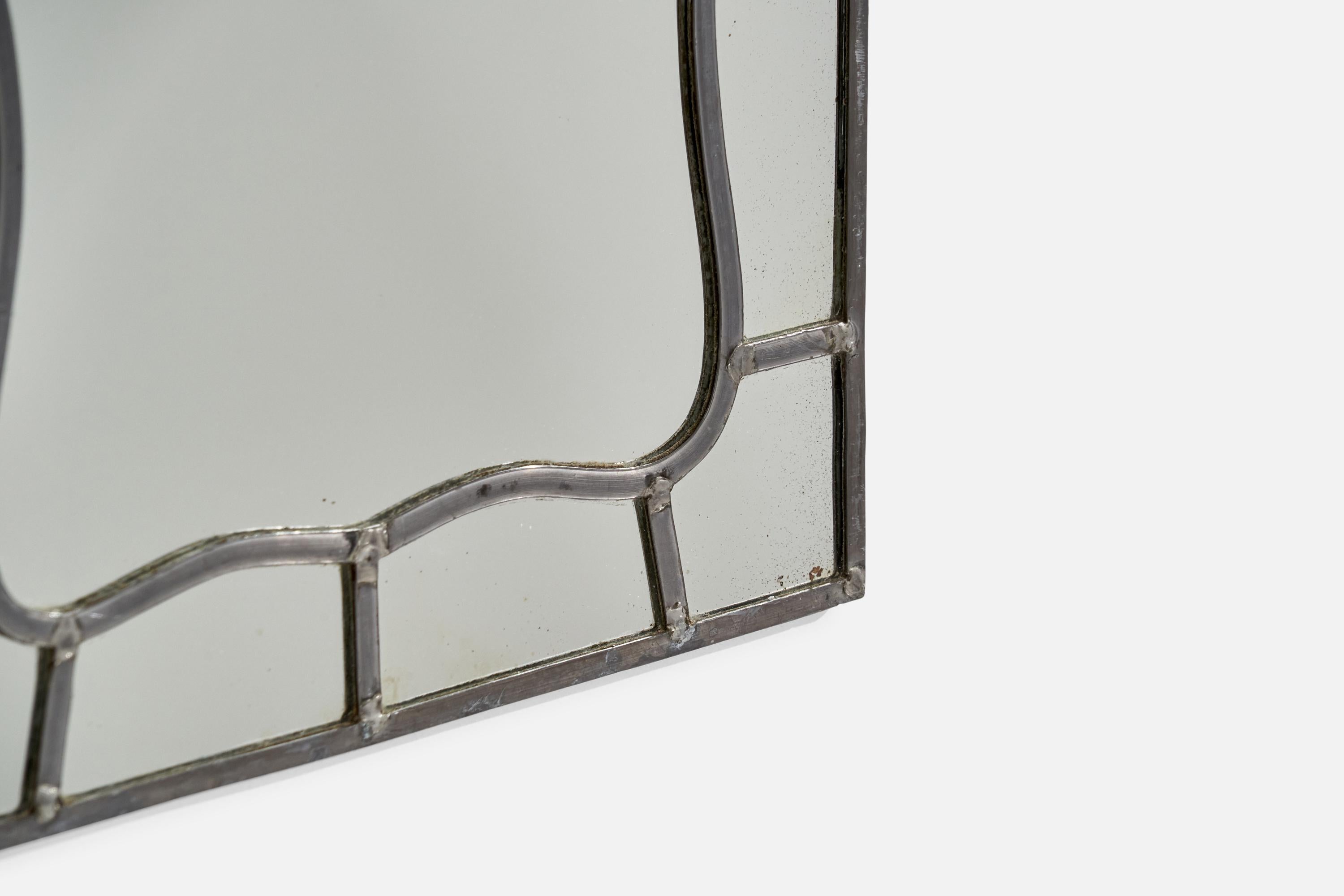 Swedish Designer, Wall Mirror, Pewter, Mirror, Sweden c. 1940s For Sale 3