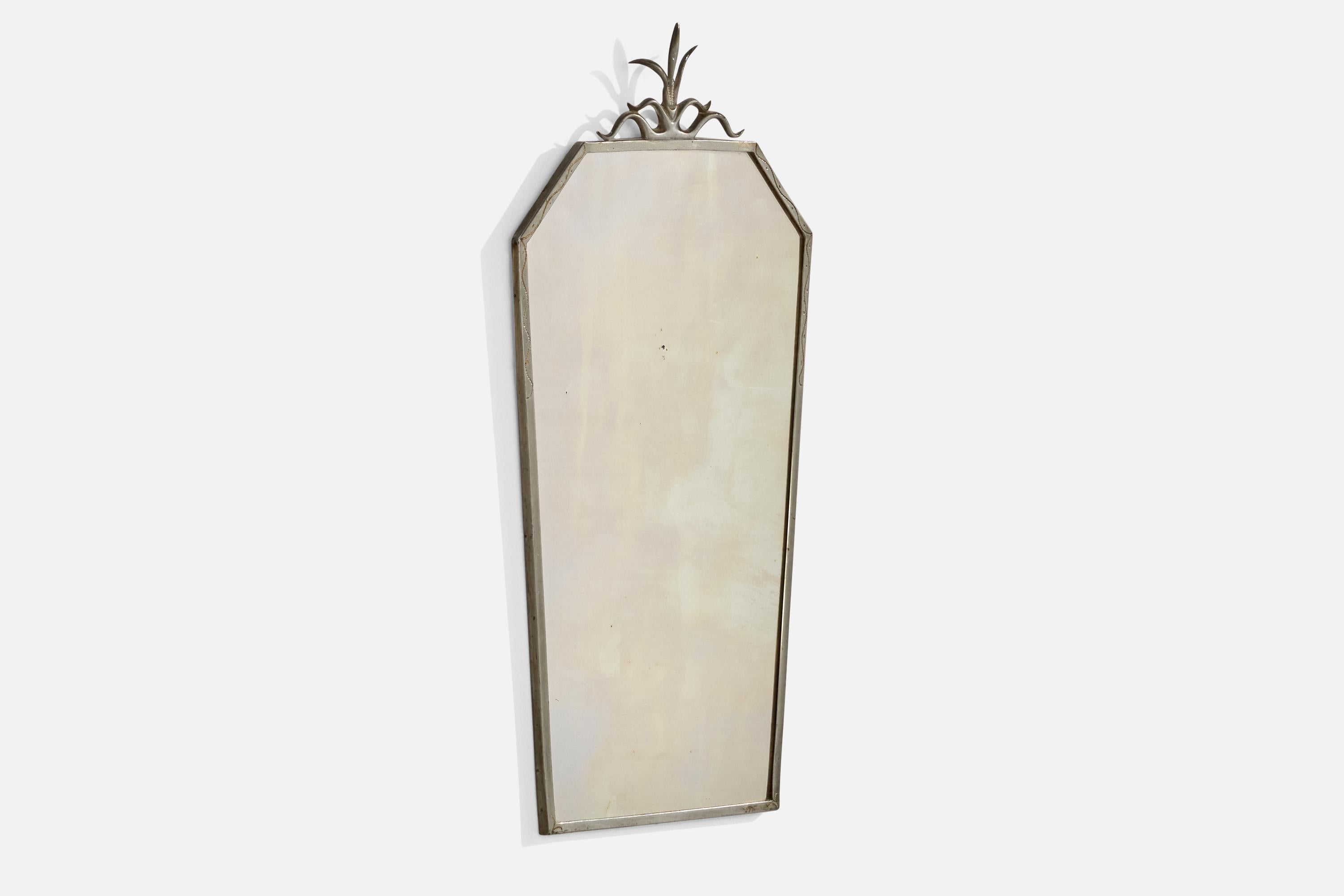Swedish Designer, Wall Mirror, Pewter, Sweden, 1930s In Fair Condition For Sale In High Point, NC