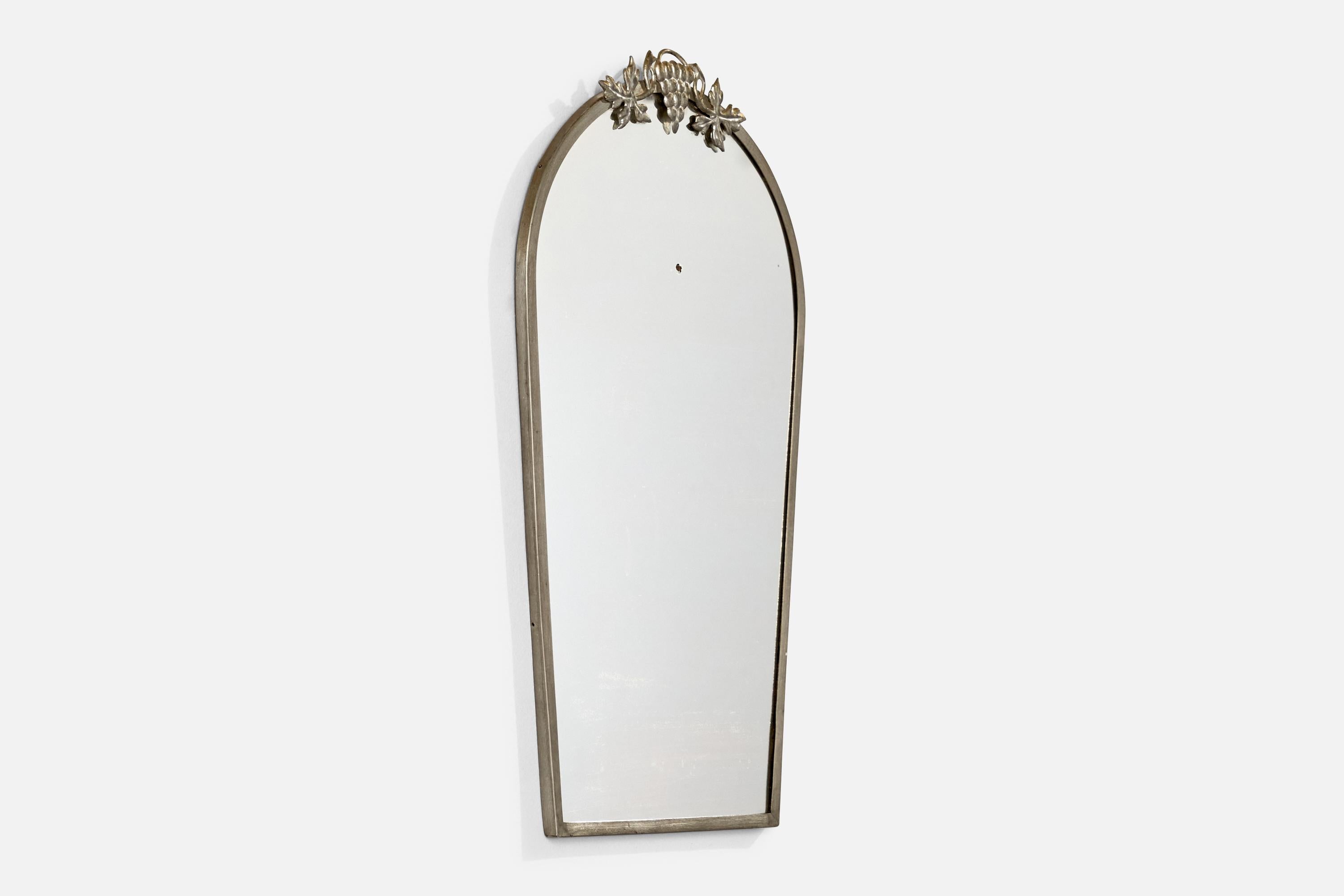 Art Deco Swedish Designer, Wall Mirror, Pewter, Sweden, 1930s For Sale