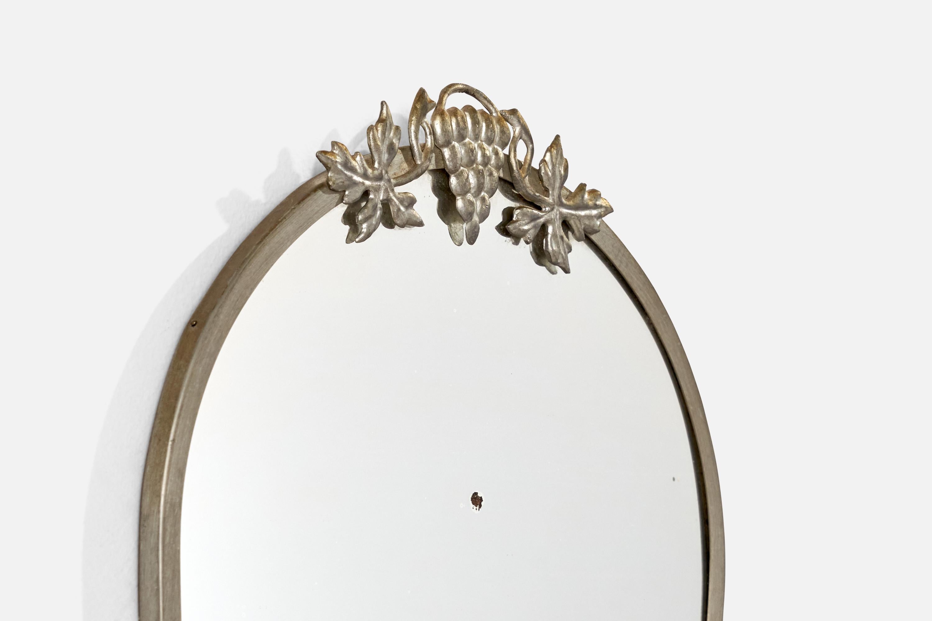 Swedish Designer, Wall Mirror, Pewter, Sweden, 1930s In Fair Condition In High Point, NC