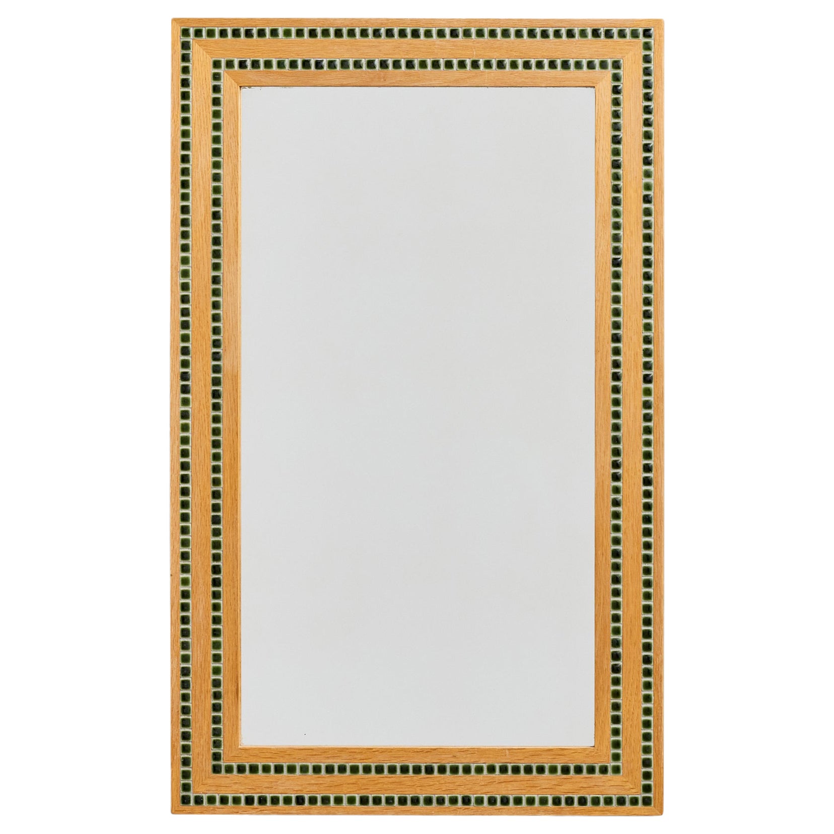 Diseñador sueco, espejo de pared, pino, cerámica, Suecia, años 70 en venta