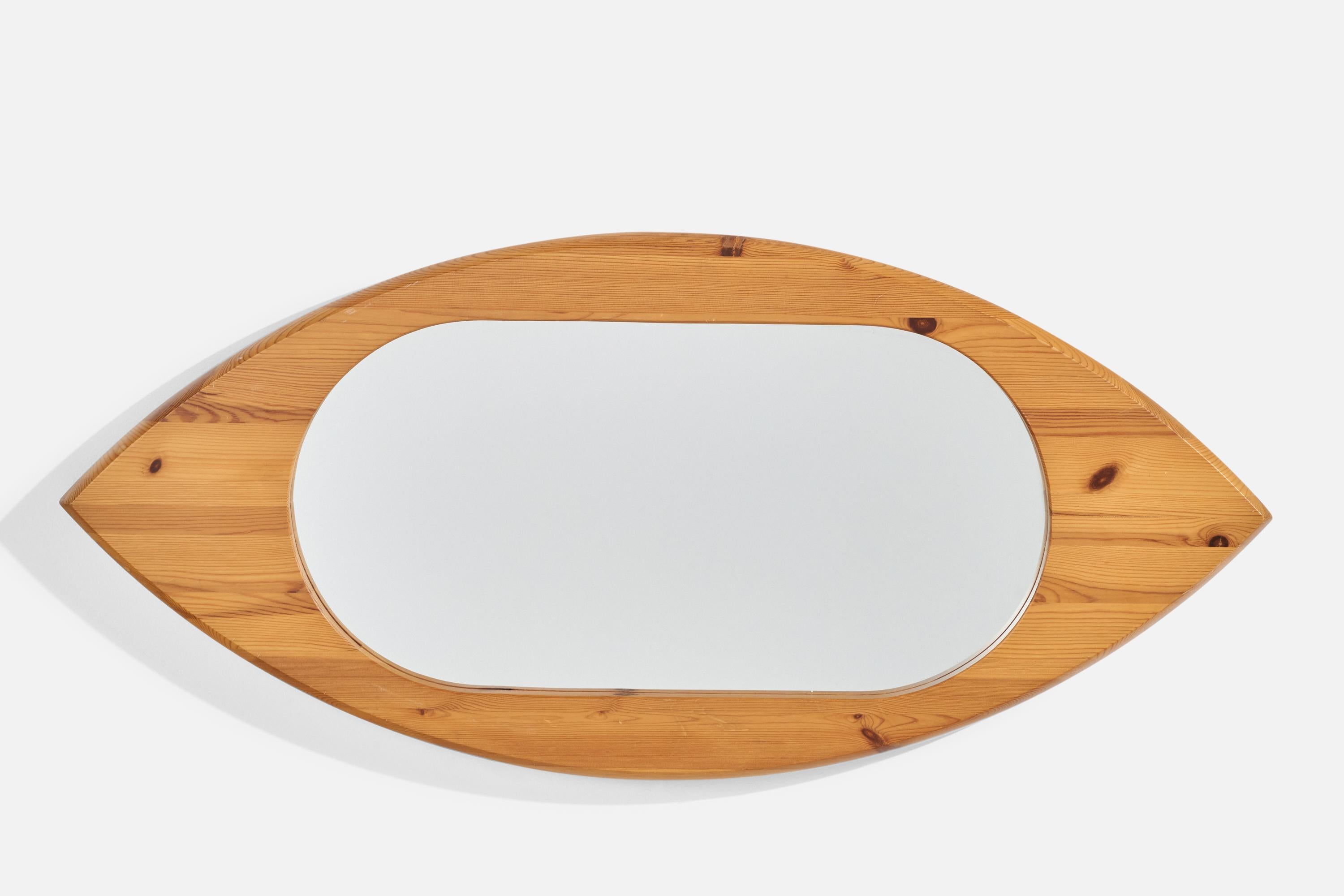 Mid-Century Modern Swedish Designer, Wall Mirror, Pine, Sweden, 1970s For Sale