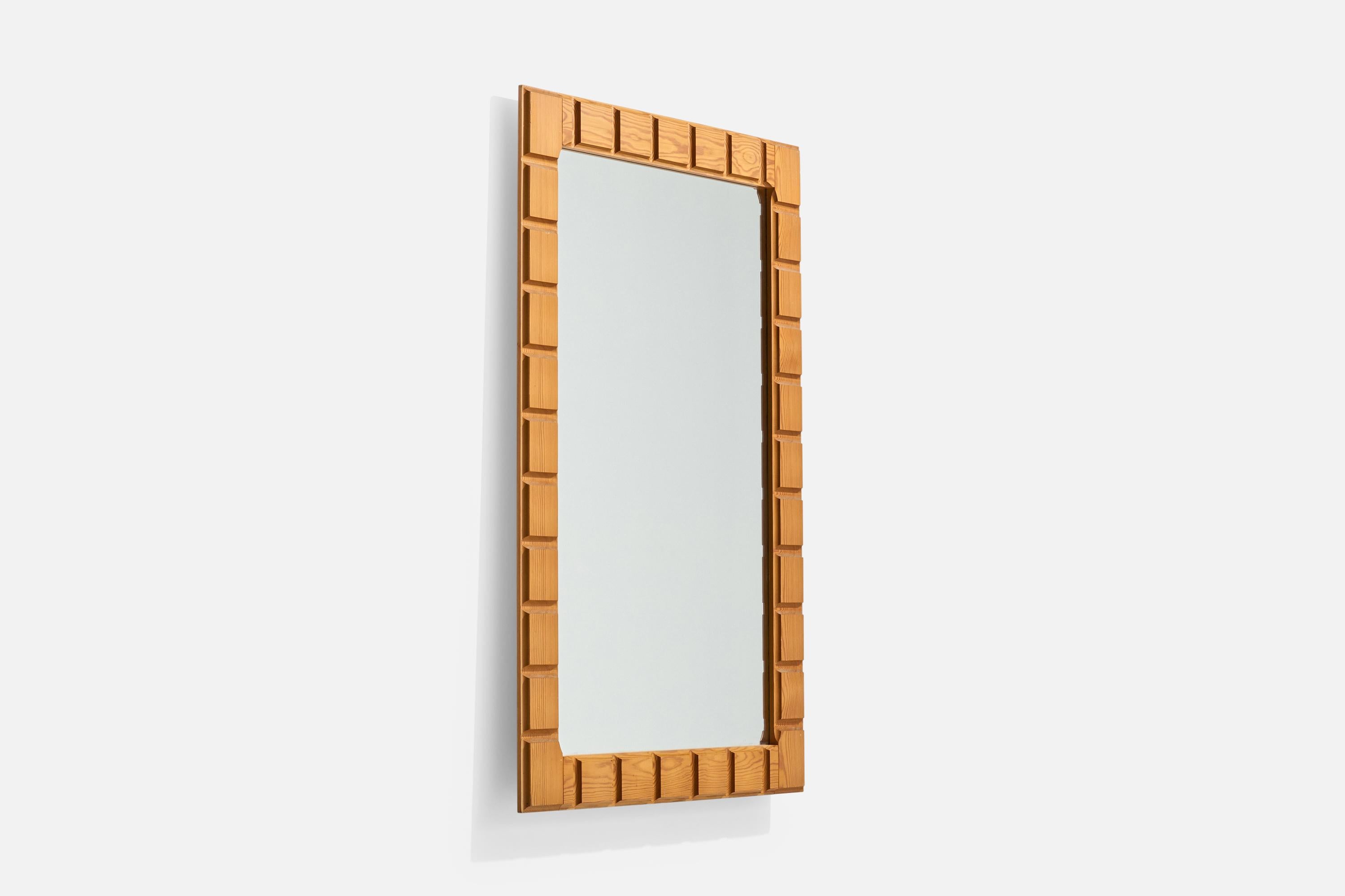 Suédois Designer suédois, miroir mural, pin, Suède, 1970 en vente