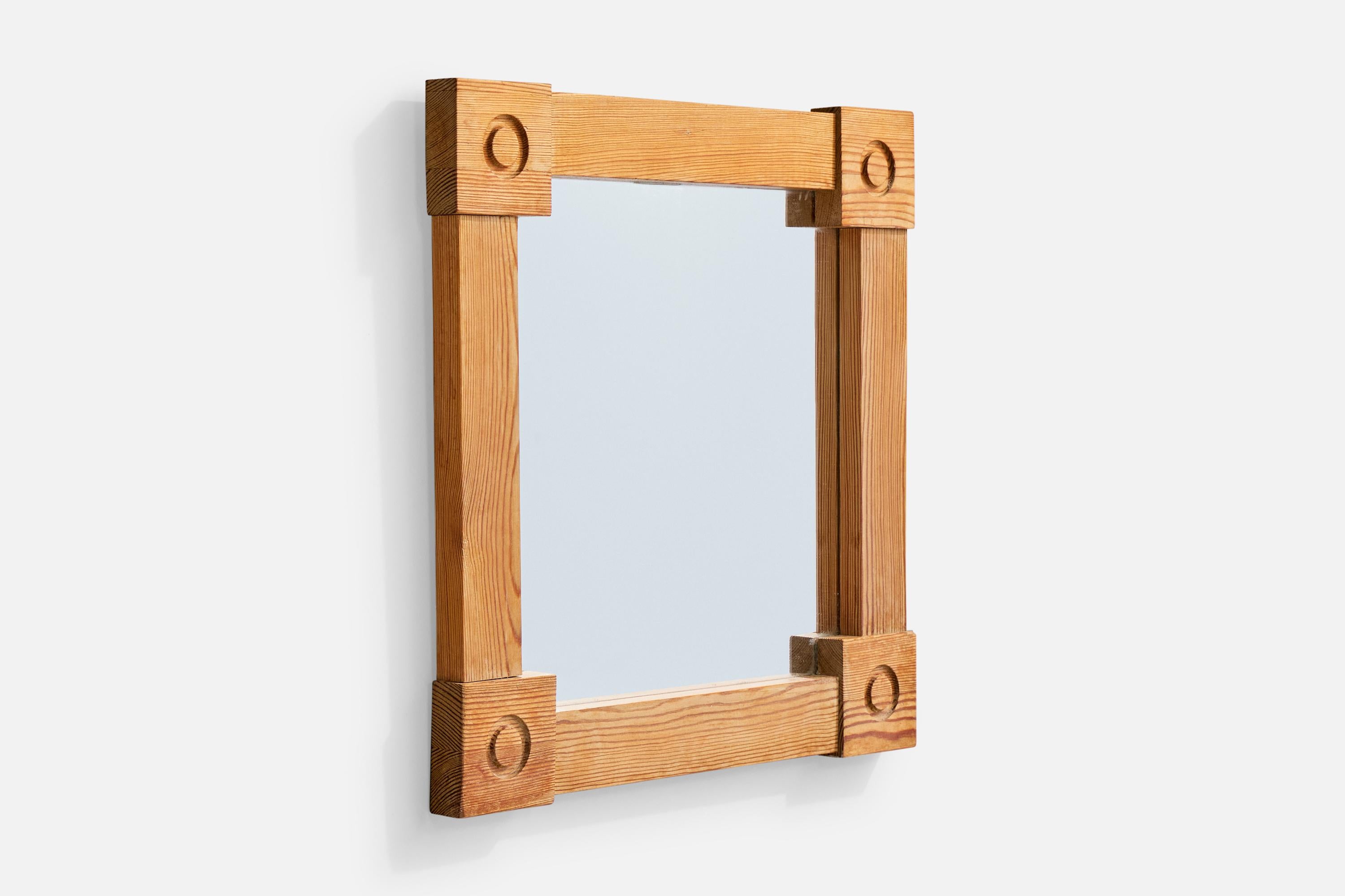 Mid-Century Modern Swedish Designer, Wall Mirror, Pine, Sweden, 1970s For Sale