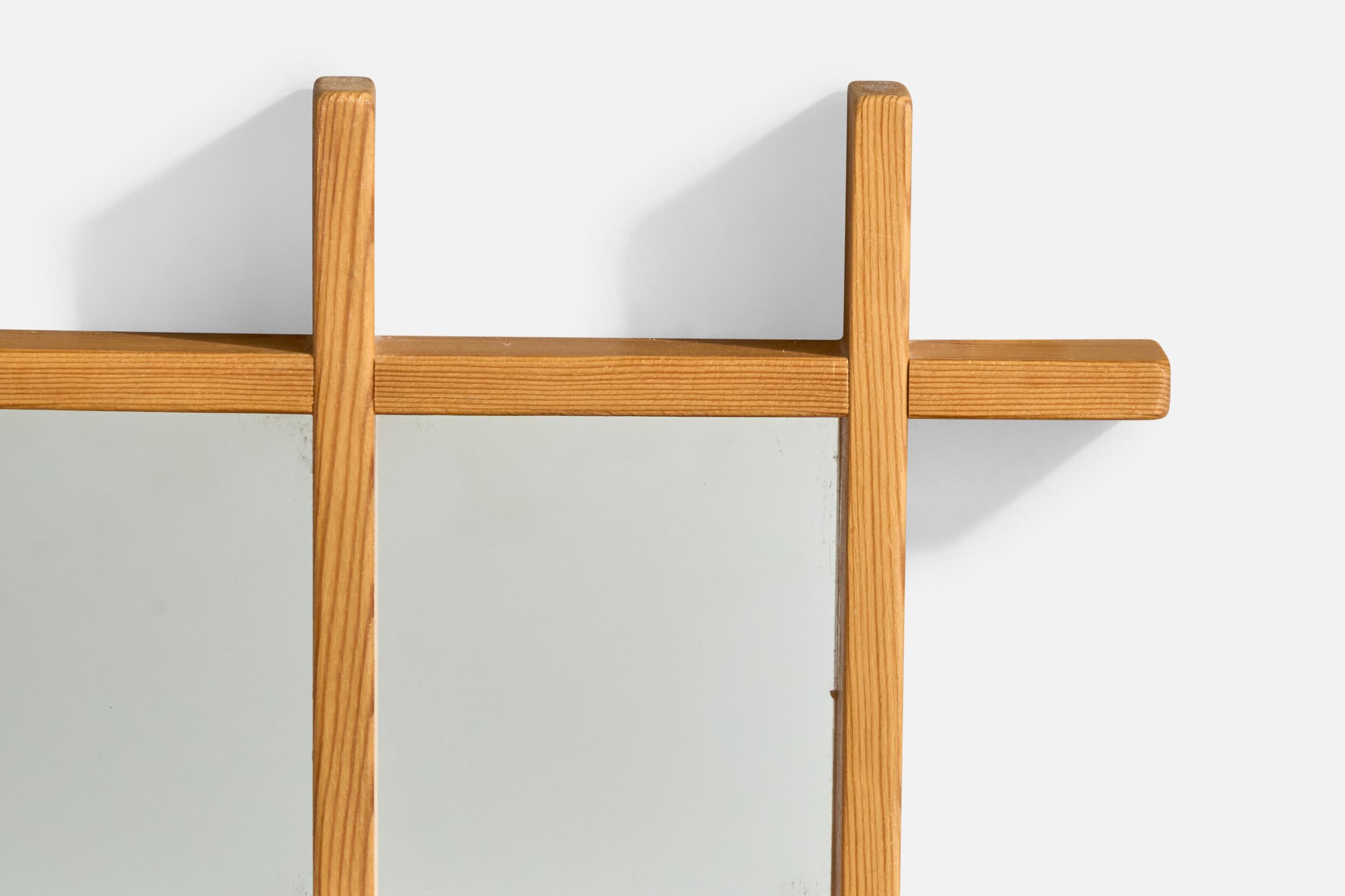 Swedish Designer, Wall Mirror, Pine, Sweden, 1970s For Sale 2