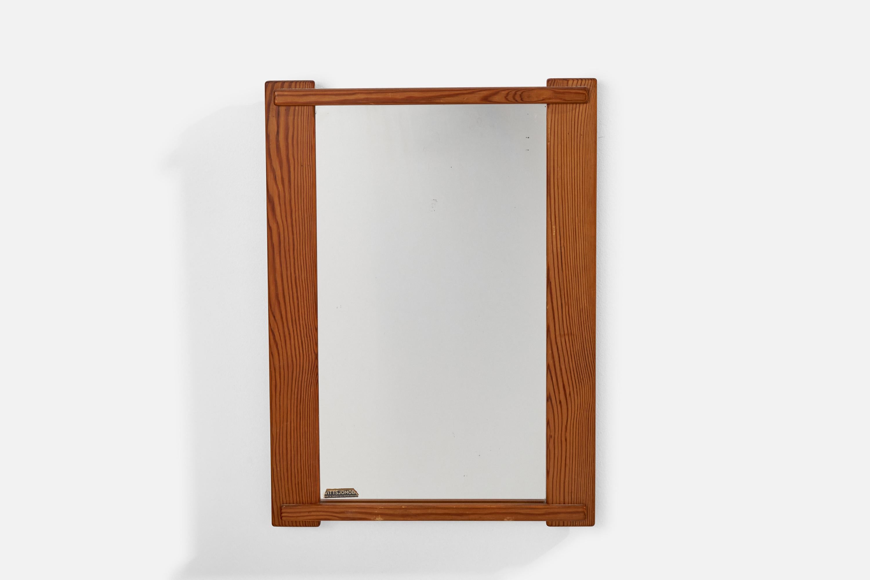 Swedish Designer, Wall Mirror, Pine, Sweden, 1970s