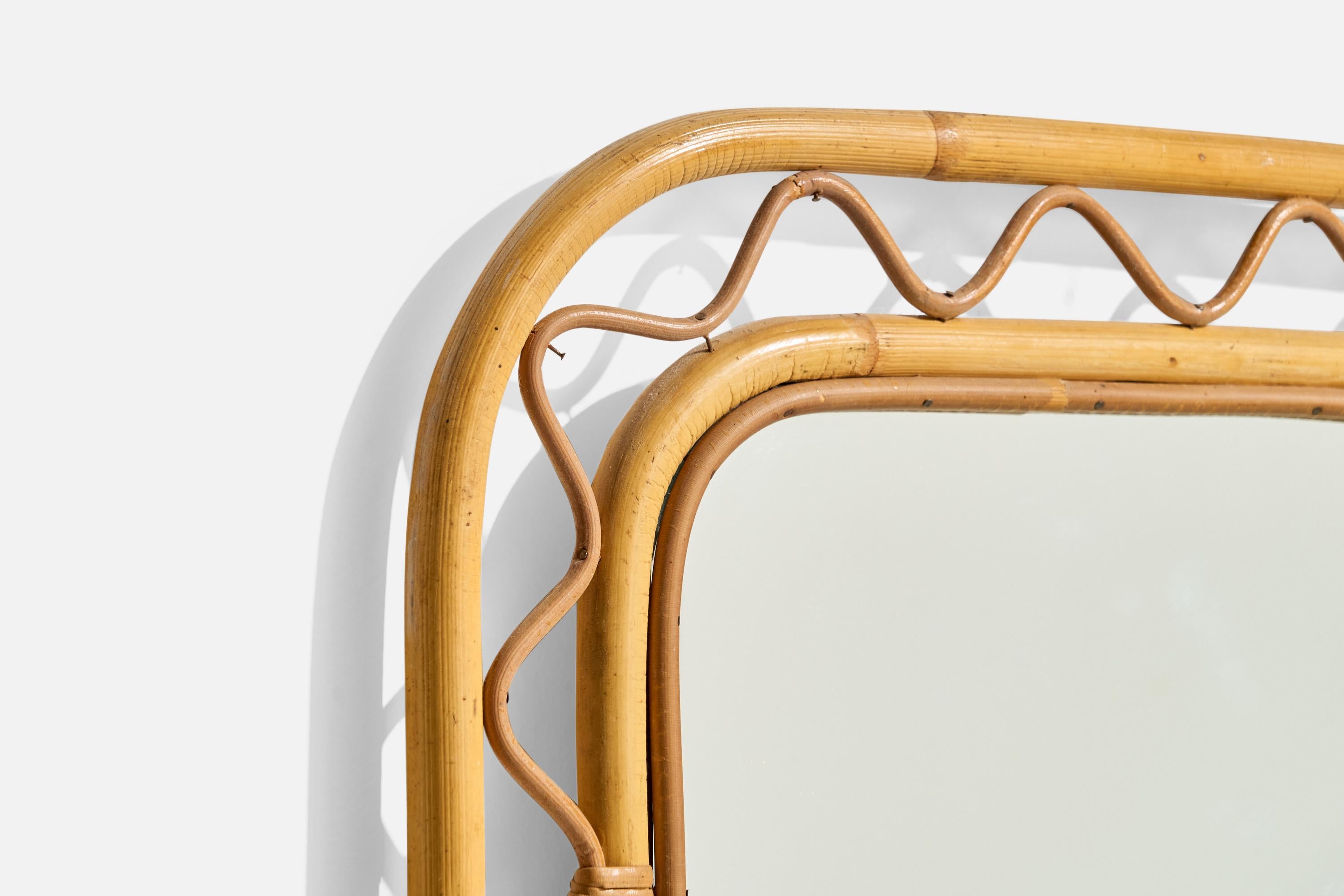 Swedish Designer, Wall Mirror, Rattan, Bamboo, Mirror, Sweden, c. 1950s For Sale 1
