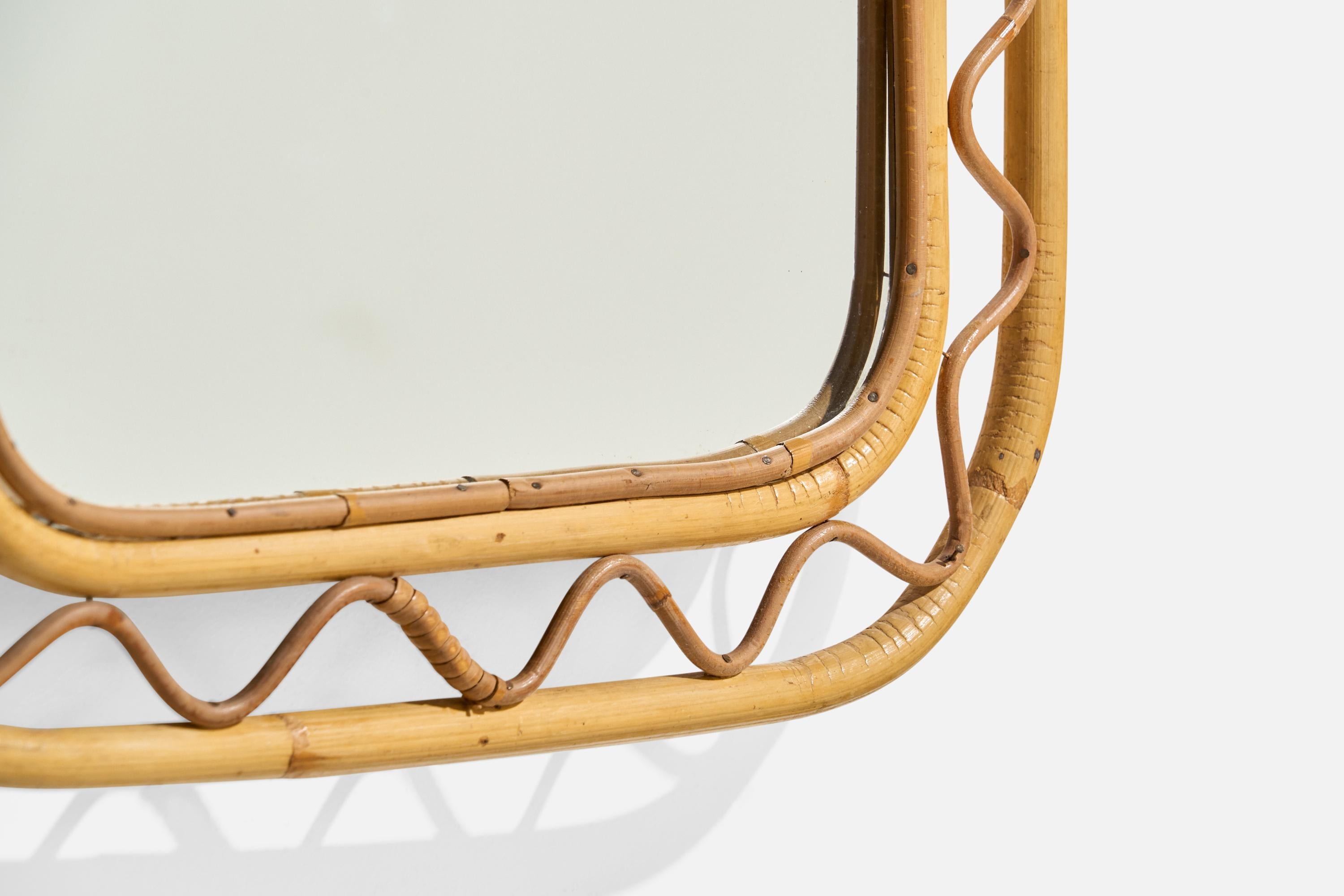 Swedish Designer, Wall Mirror, Rattan, Bamboo, Mirror, Sweden, c. 1950s For Sale 3