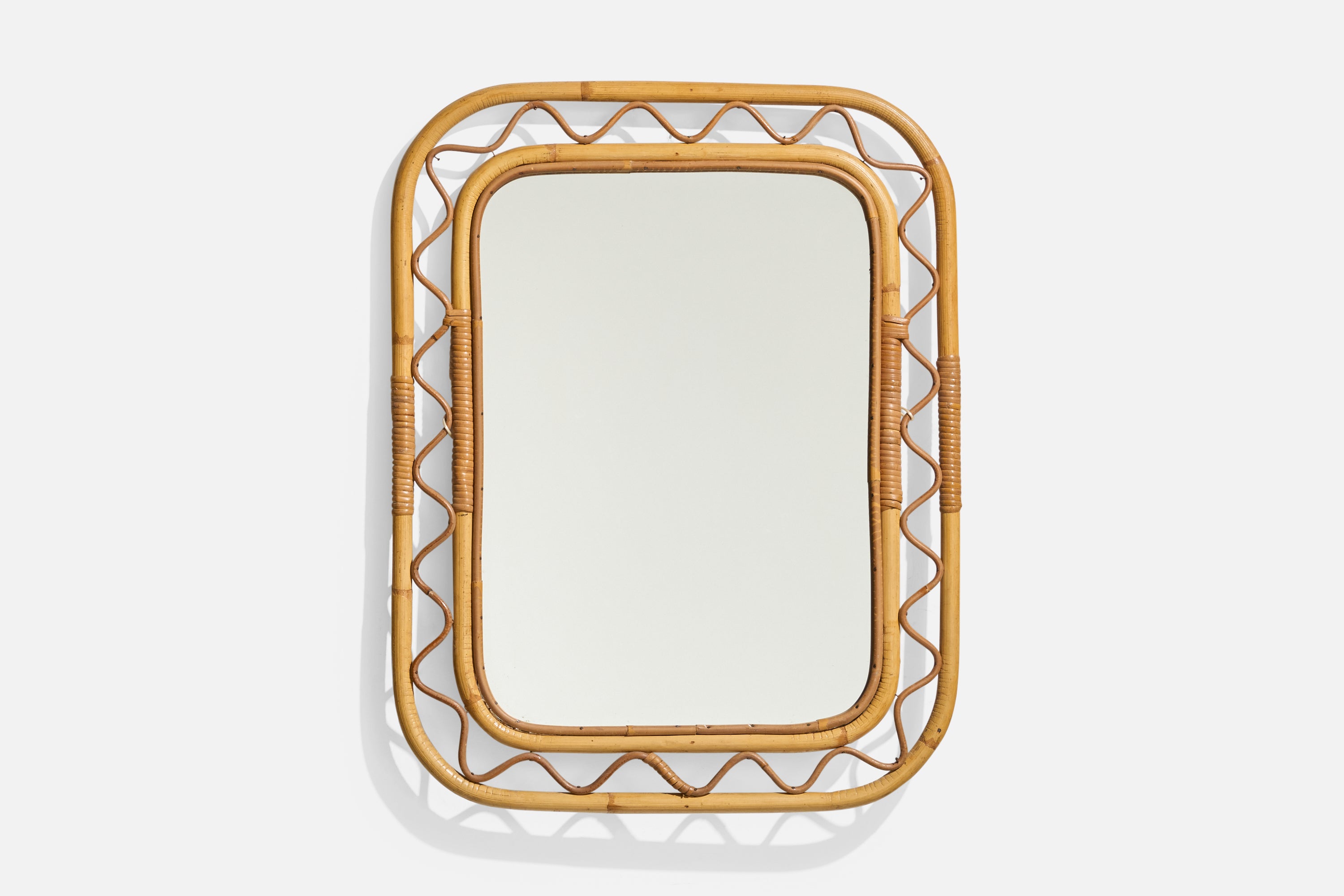 Swedish Designer, Wall Mirror, Rattan, Bamboo, Mirror, Sweden, c. 1950s