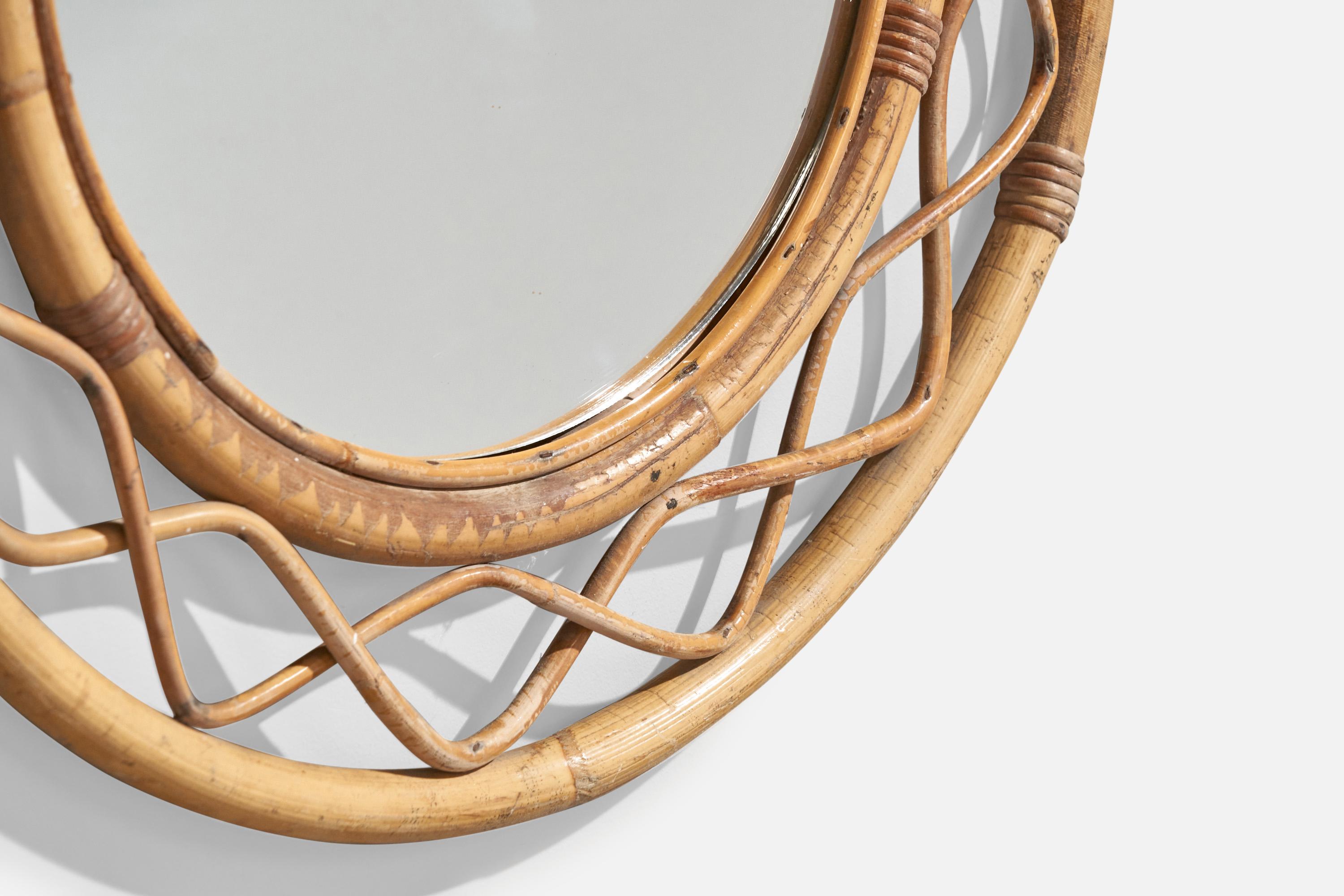 Bambou Designer suédois, miroir mural, rotin, bambou, Suède, années 1950 en vente