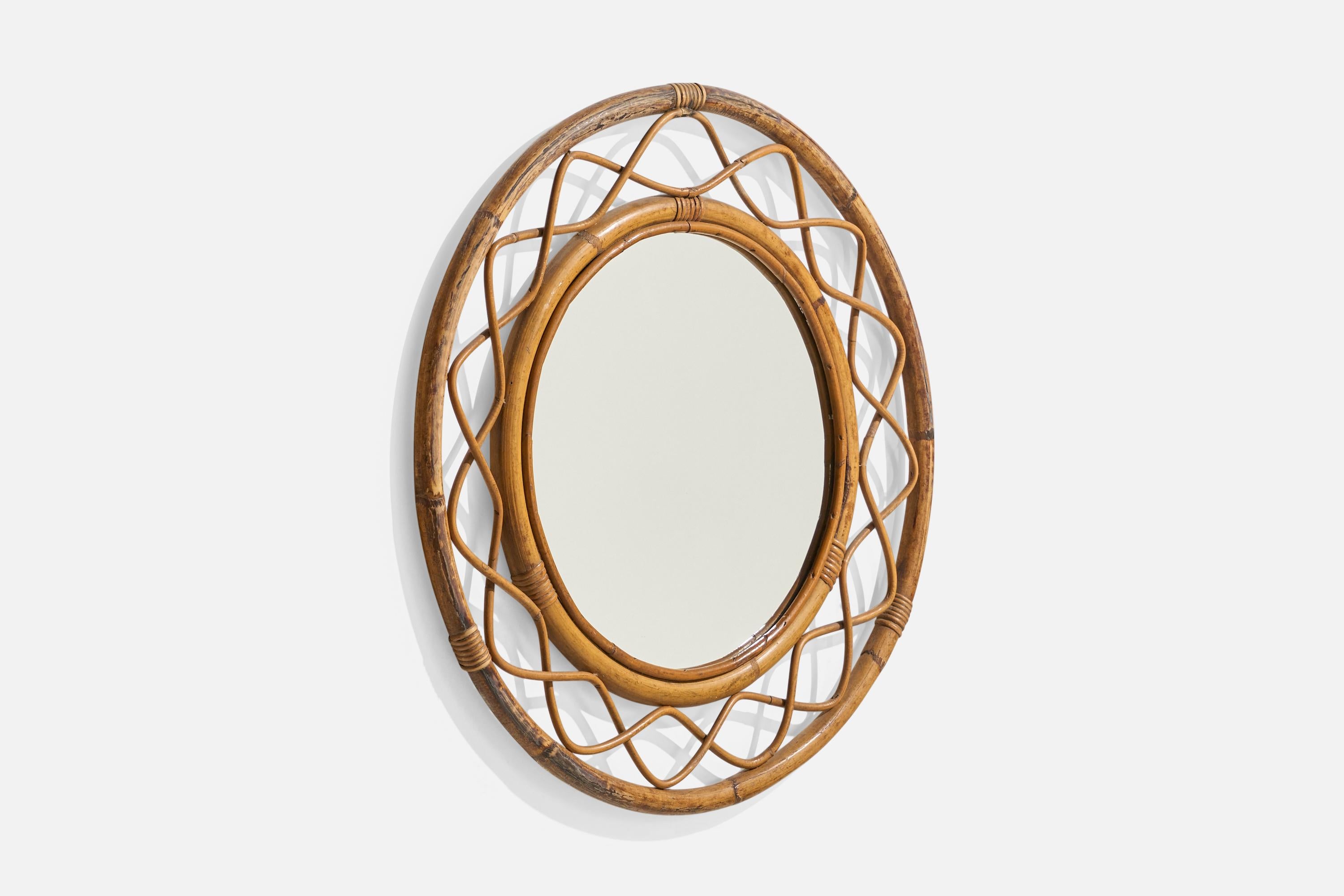 Diseñador sueco, espejo de pared, ratán, bambú, Suecia, años 1960 Sueco en venta