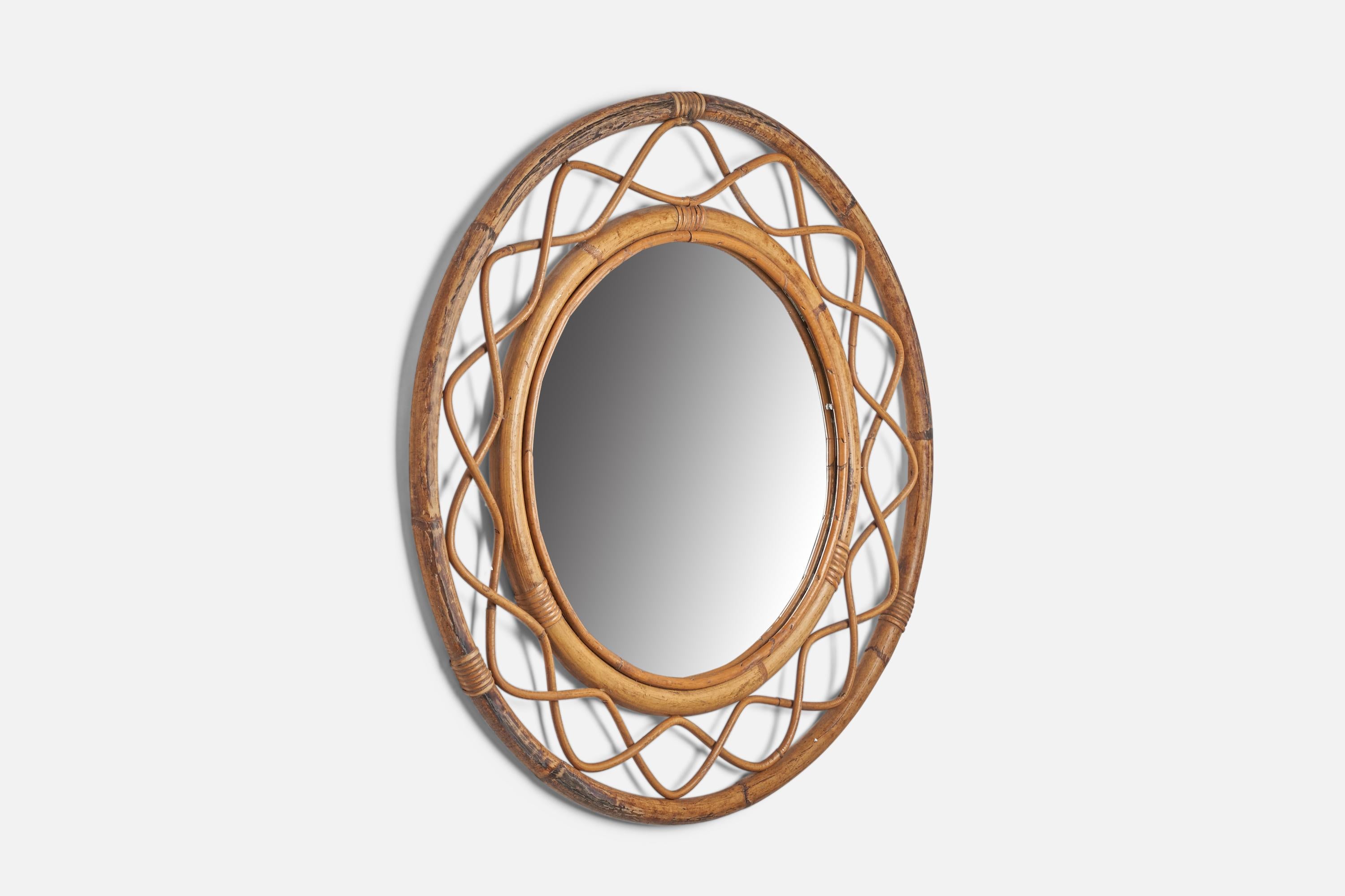Mid-20th Century Swedish Designer, Wall Mirror, Rattan, Bamboo, Sweden, 1960s For Sale