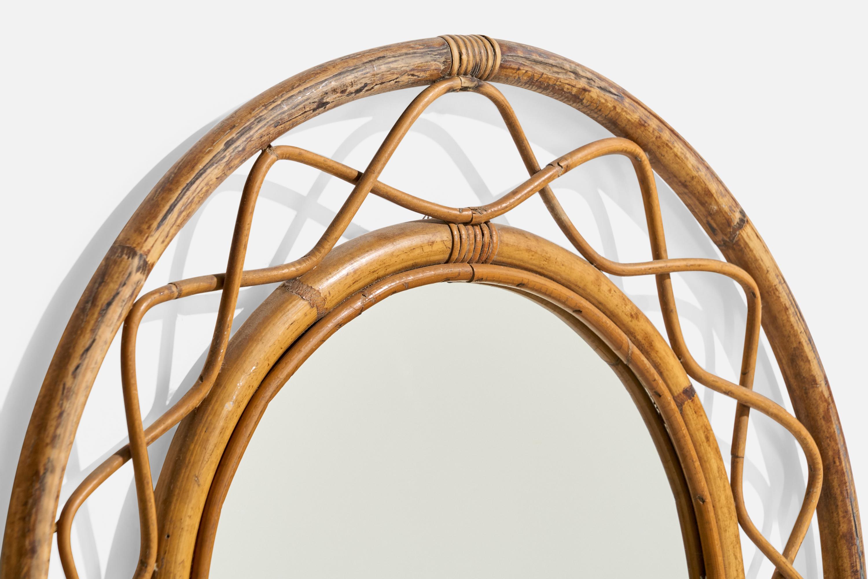 Diseñador sueco, espejo de pared, ratán, bambú, Suecia, años 1960 en Bueno estado para la venta en High Point, NC