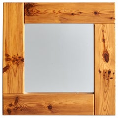 Swedish Designer, Wall Mirror, Solid Pine, Mirror Glass, Sweden, 1970s