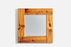 Swedish Designer, Wall Mirror, Solid Pine, Mirror Glass, Sweden, 1970s