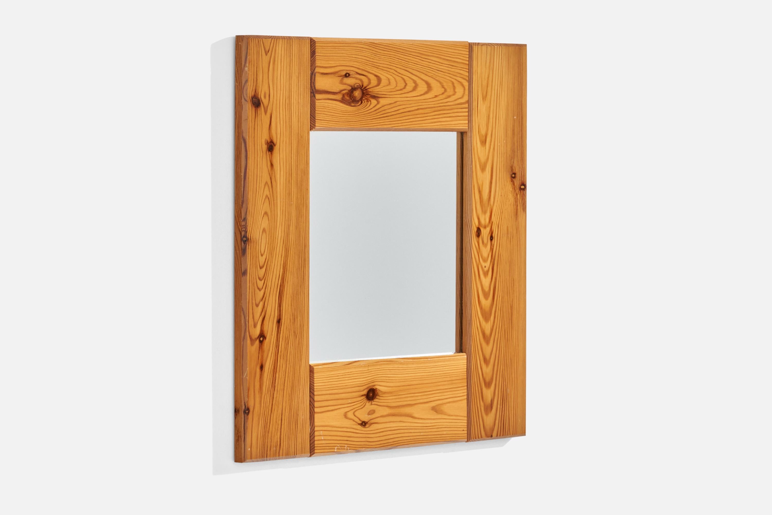 Mid-Century Modern Swedish Designer, Wall Mirror, Solid Pine, Sweden, 1970s For Sale