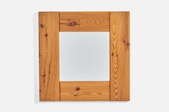 Vintage Swedish Designer, Wall Mirror, Solid Pine, Sweden, 1970s