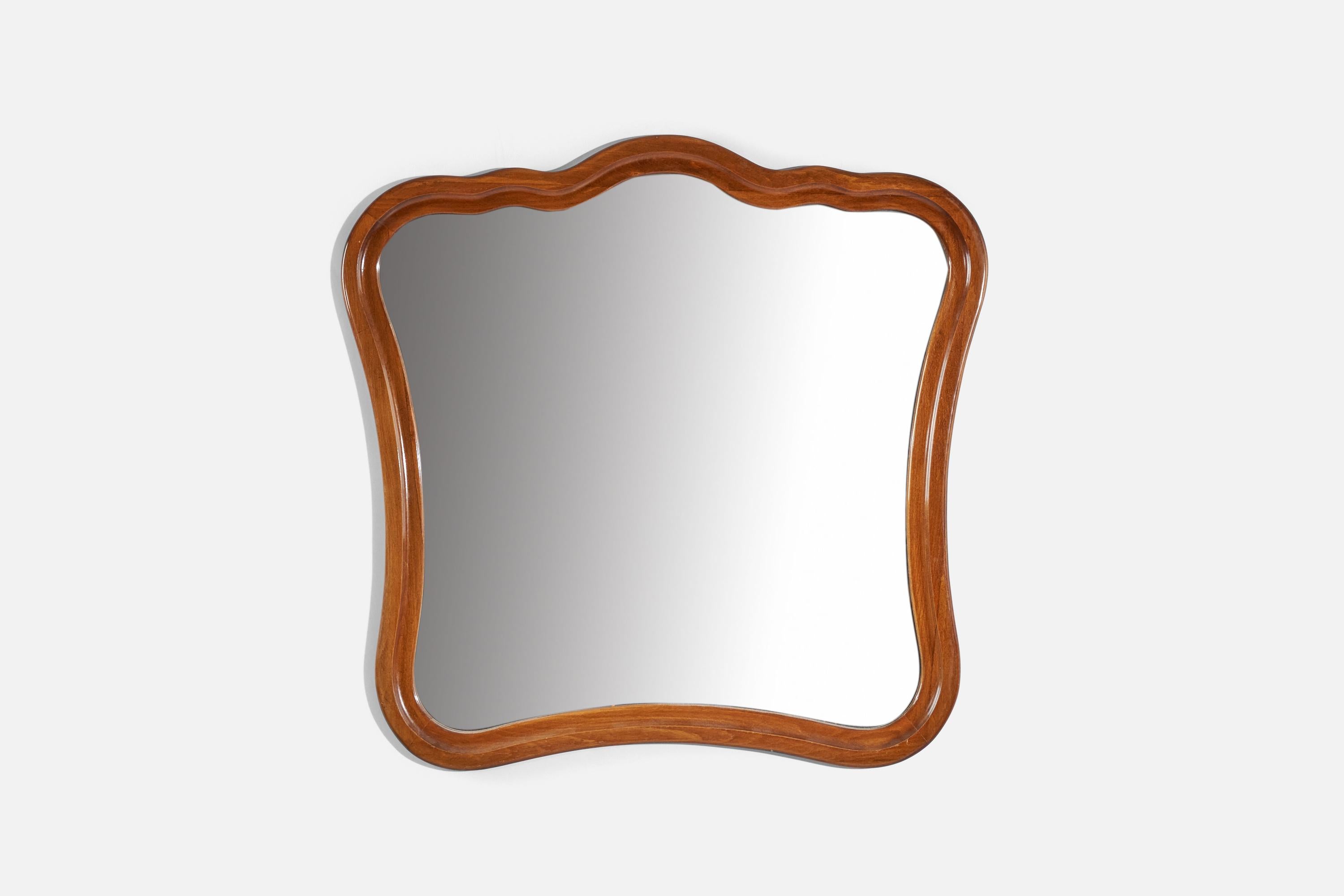 A solid wood frame mirror, designed and produced in Sweden, c. 1940s.