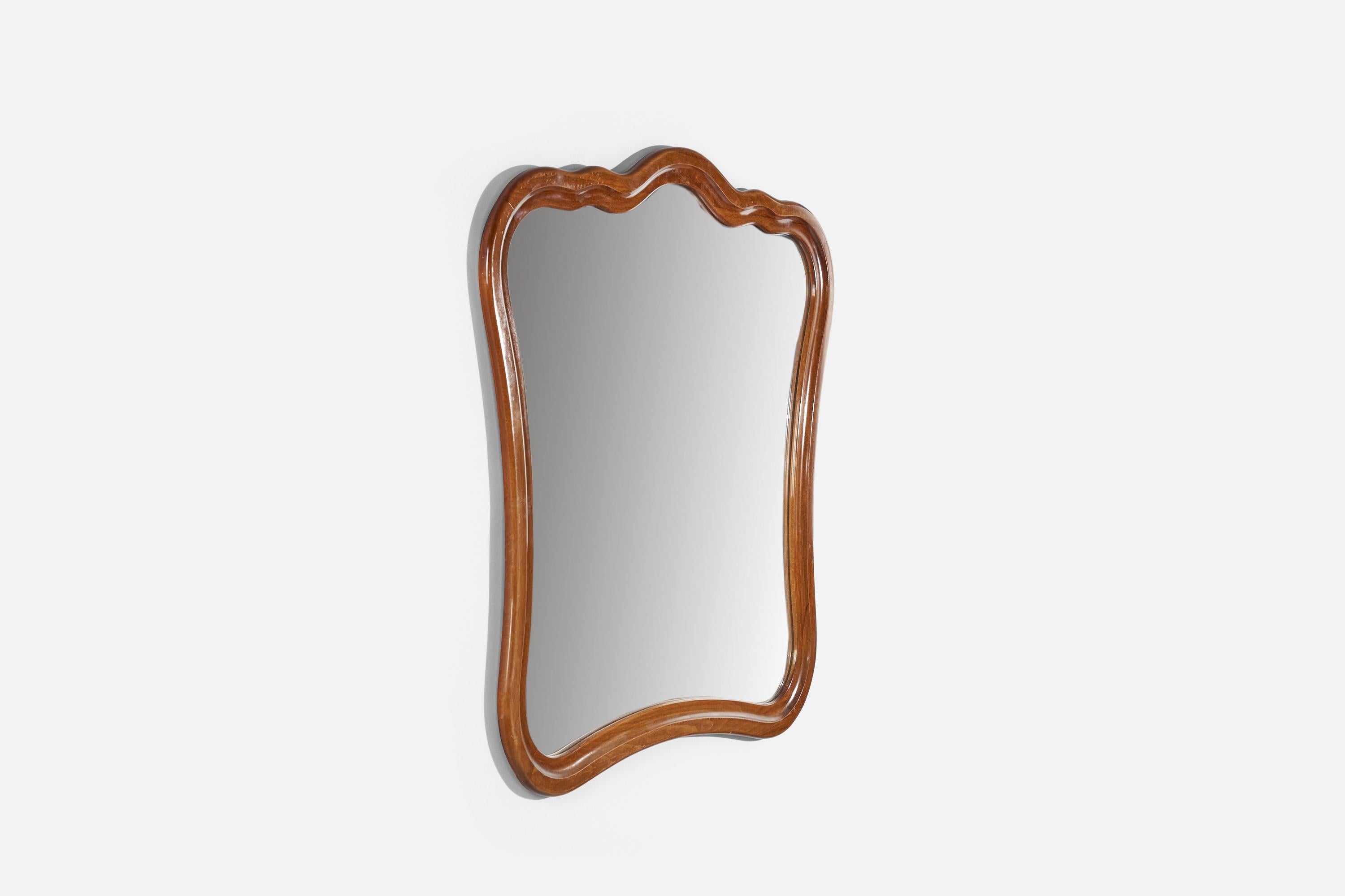 Swedish Designer, Wall Mirror, Solid Wood, Mirror Glass, Sweden, 1940s In Good Condition For Sale In High Point, NC