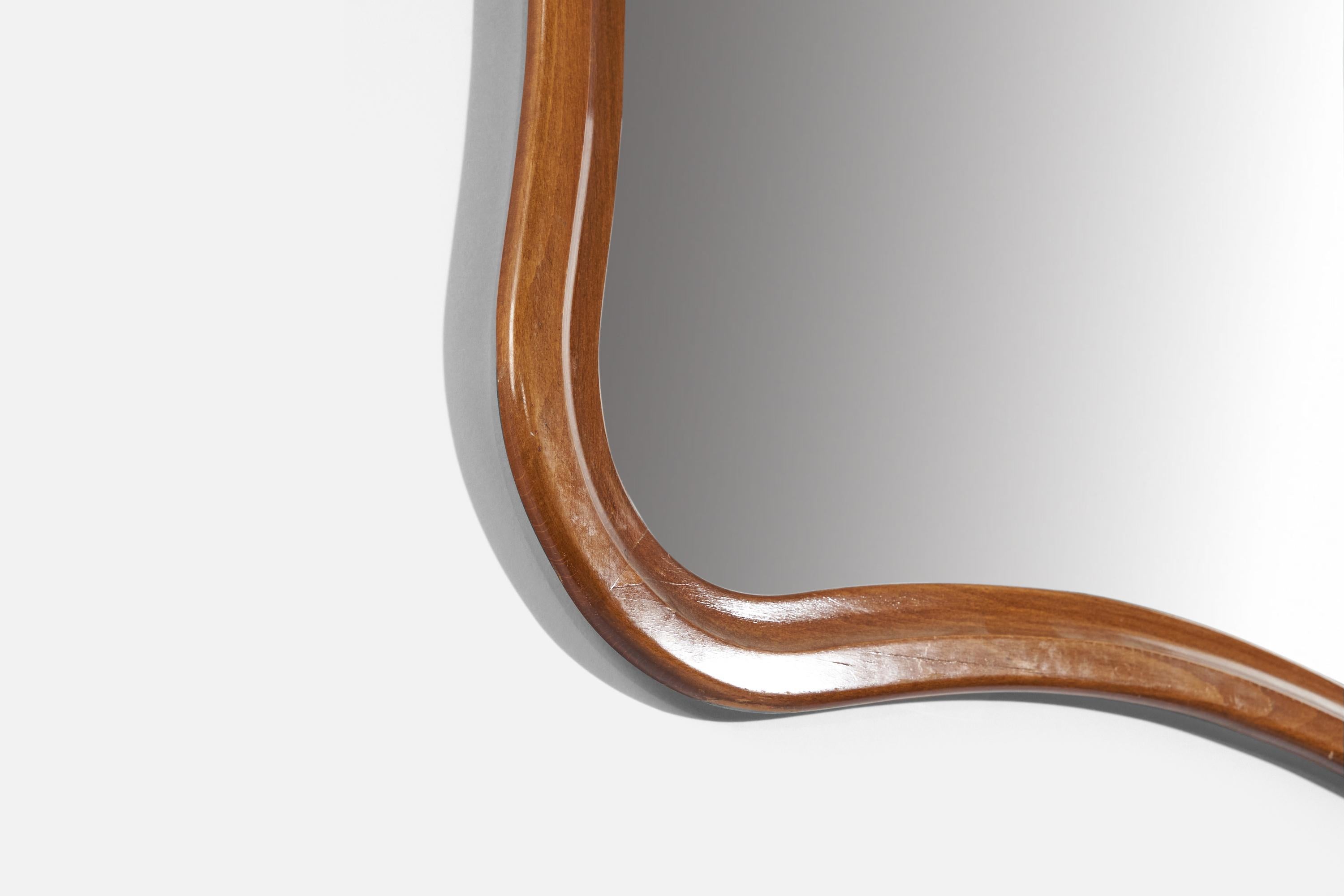 Mid-20th Century Swedish Designer, Wall Mirror, Solid Wood, Mirror Glass, Sweden, 1940s For Sale