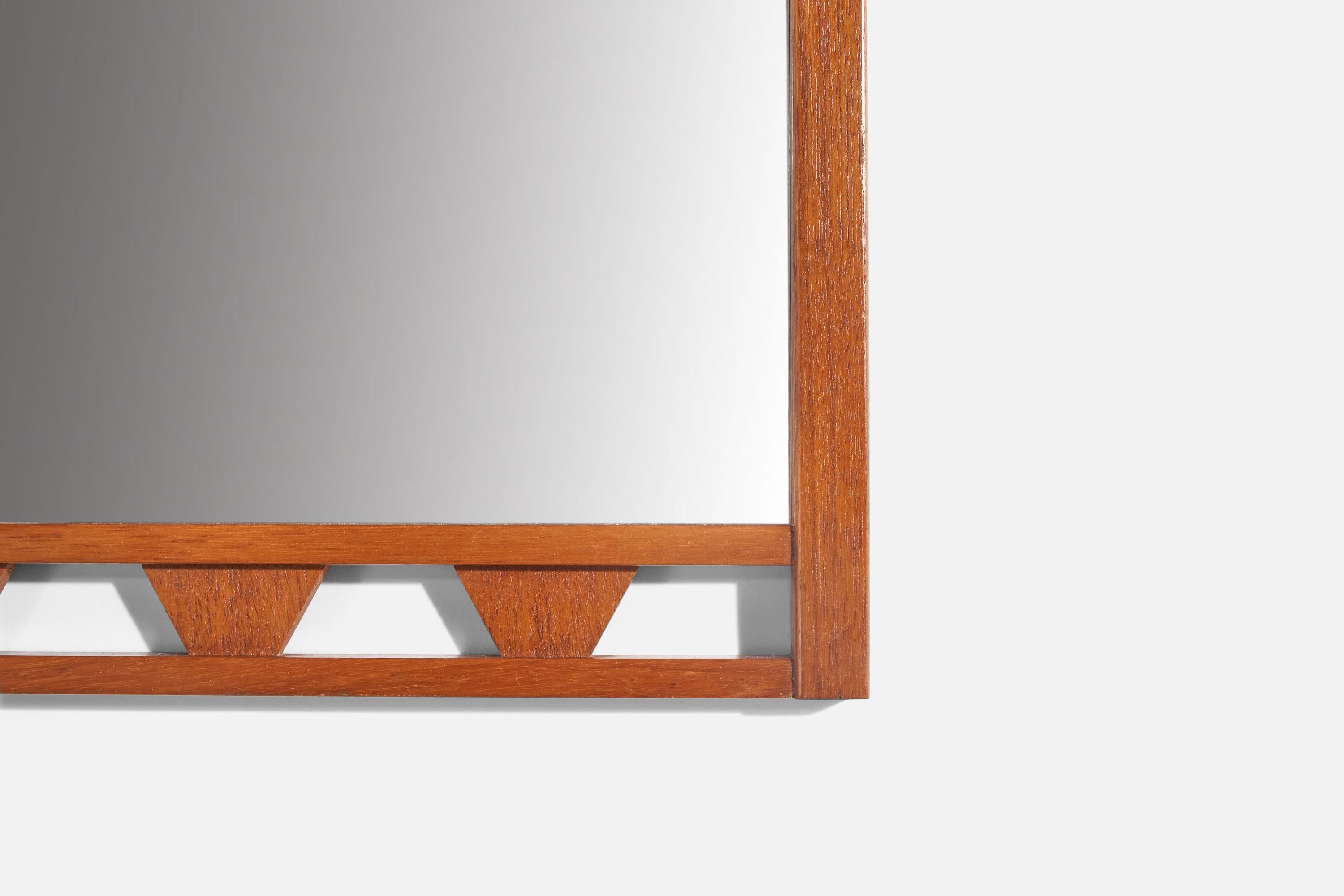 Mid-Century Modern Swedish Designer, Wall Mirror, Stained Oak, Mirror Glass, Sweden, 1950s For Sale