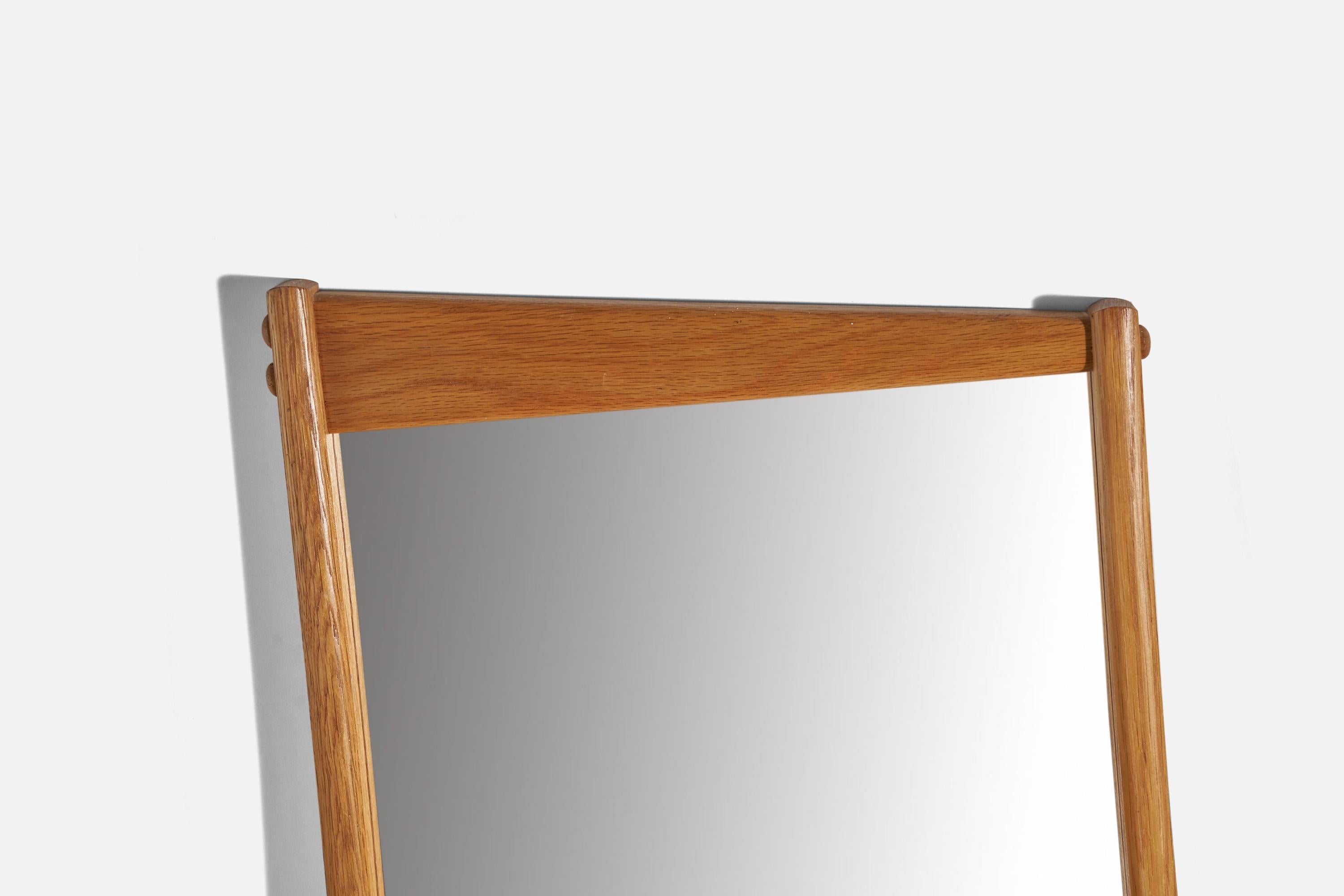 Swedish Designer, Wall Mirror, Stained Oak, Mirror Glass, Sweden, 1950s In Good Condition For Sale In High Point, NC