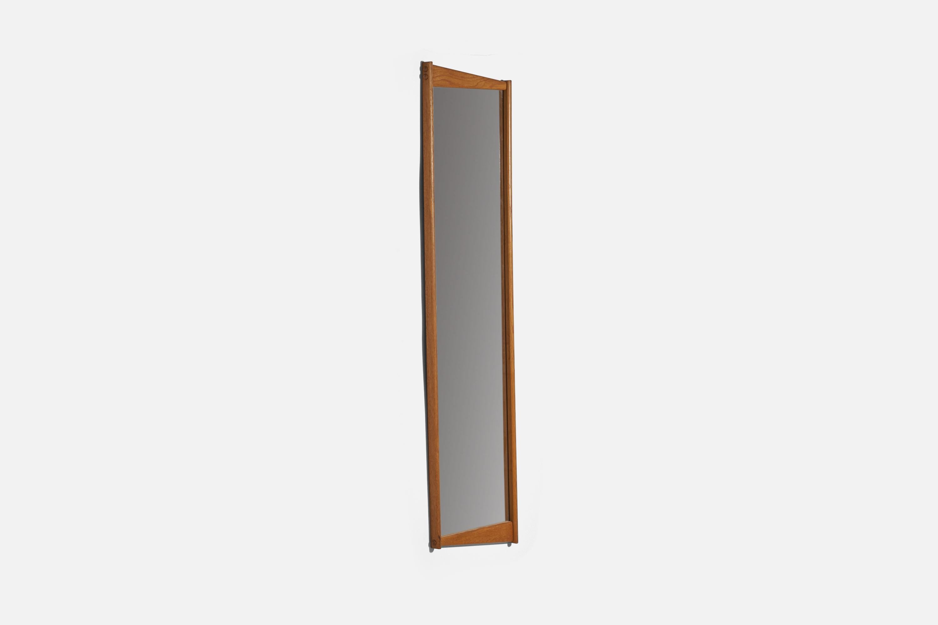 Mid-20th Century Swedish Designer, Wall Mirror, Stained Oak, Mirror Glass, Sweden, 1950s For Sale