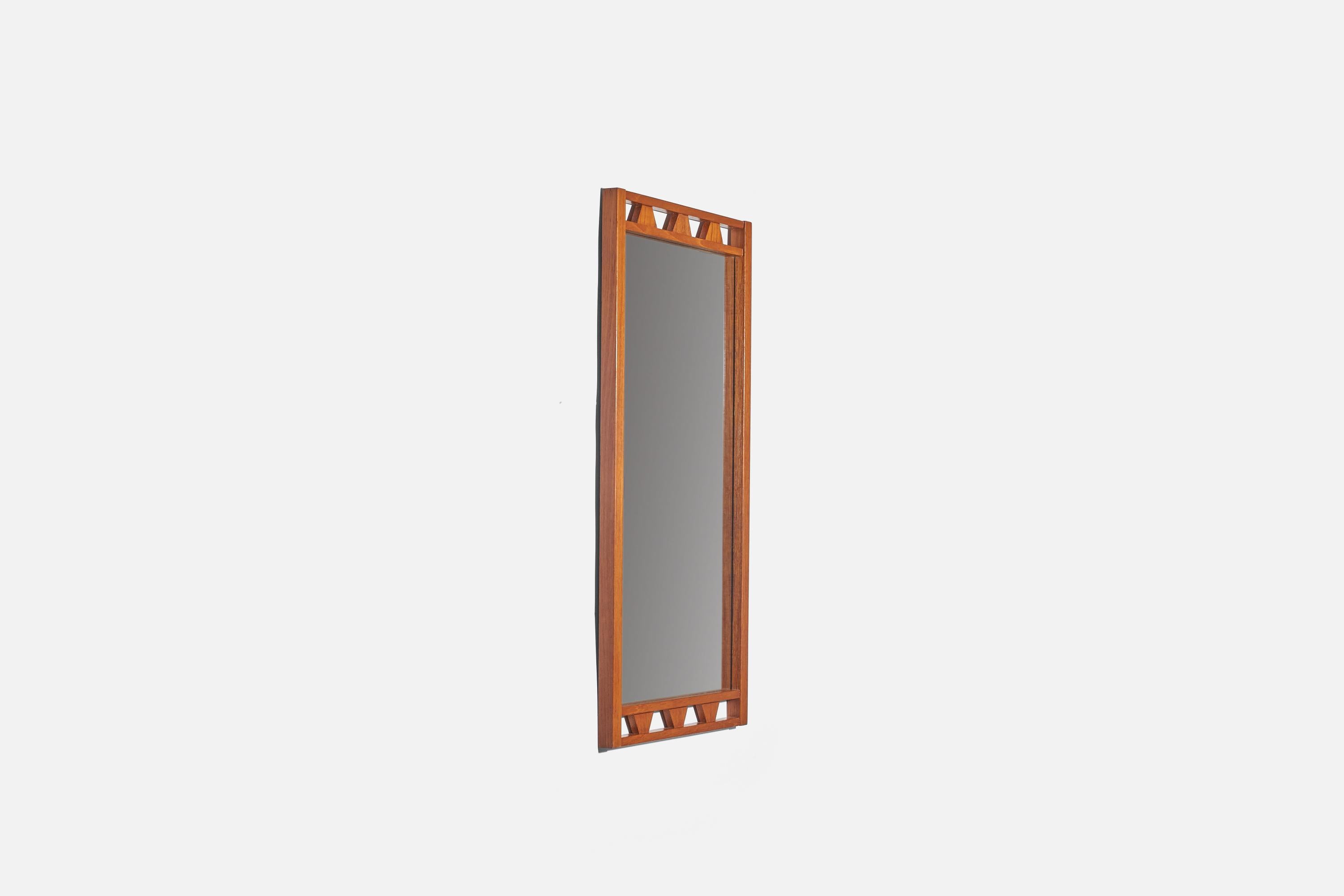 Mid-20th Century Swedish Designer, Wall Mirror, Stained Oak, Mirror Glass, Sweden, 1950s For Sale