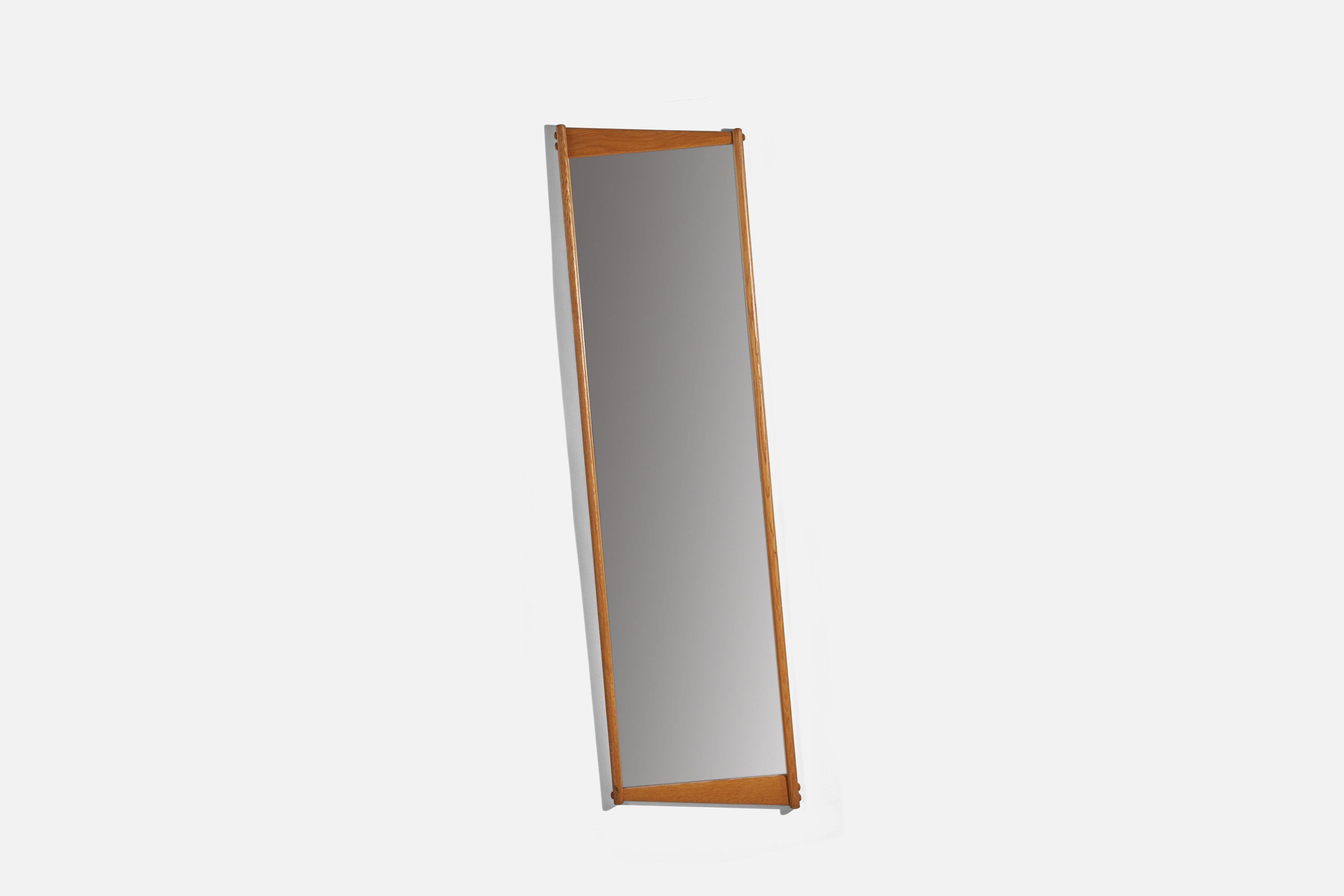 Swedish Designer, Wall Mirror, Stained Oak, Mirror Glass, Sweden, 1950s For Sale
