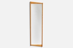 Swedish Designer, Wall Mirror, Stained Oak, Mirror Glass, Sweden, 1950s