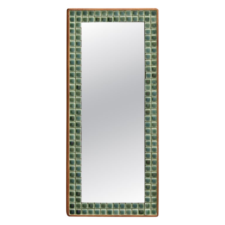 Swedish Designer, Wall Mirror, Teak, Ceramic, Sweden, 1950s