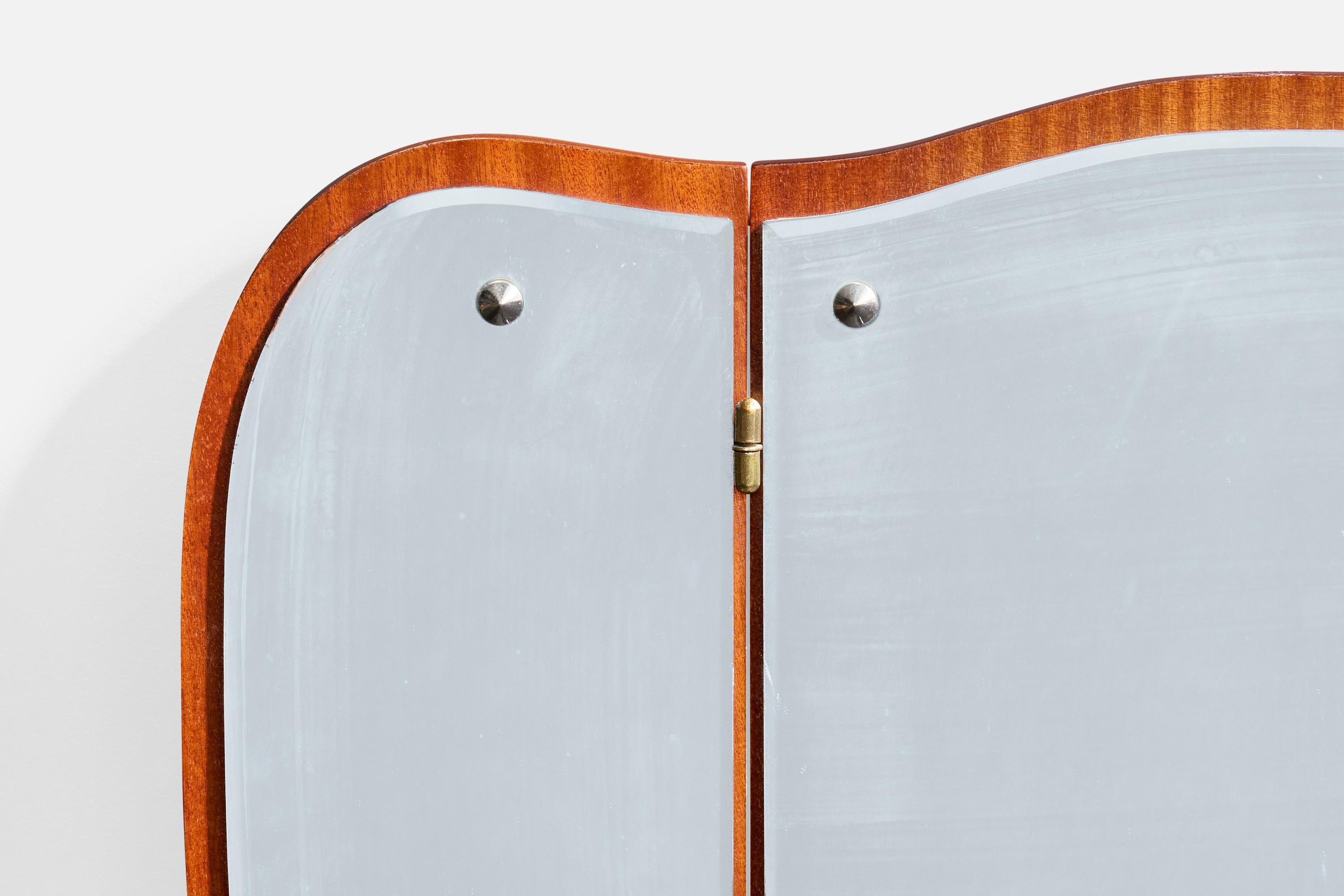 Miroir mural de designer suédois, teck, métal, Suède, années 1950 en vente 3