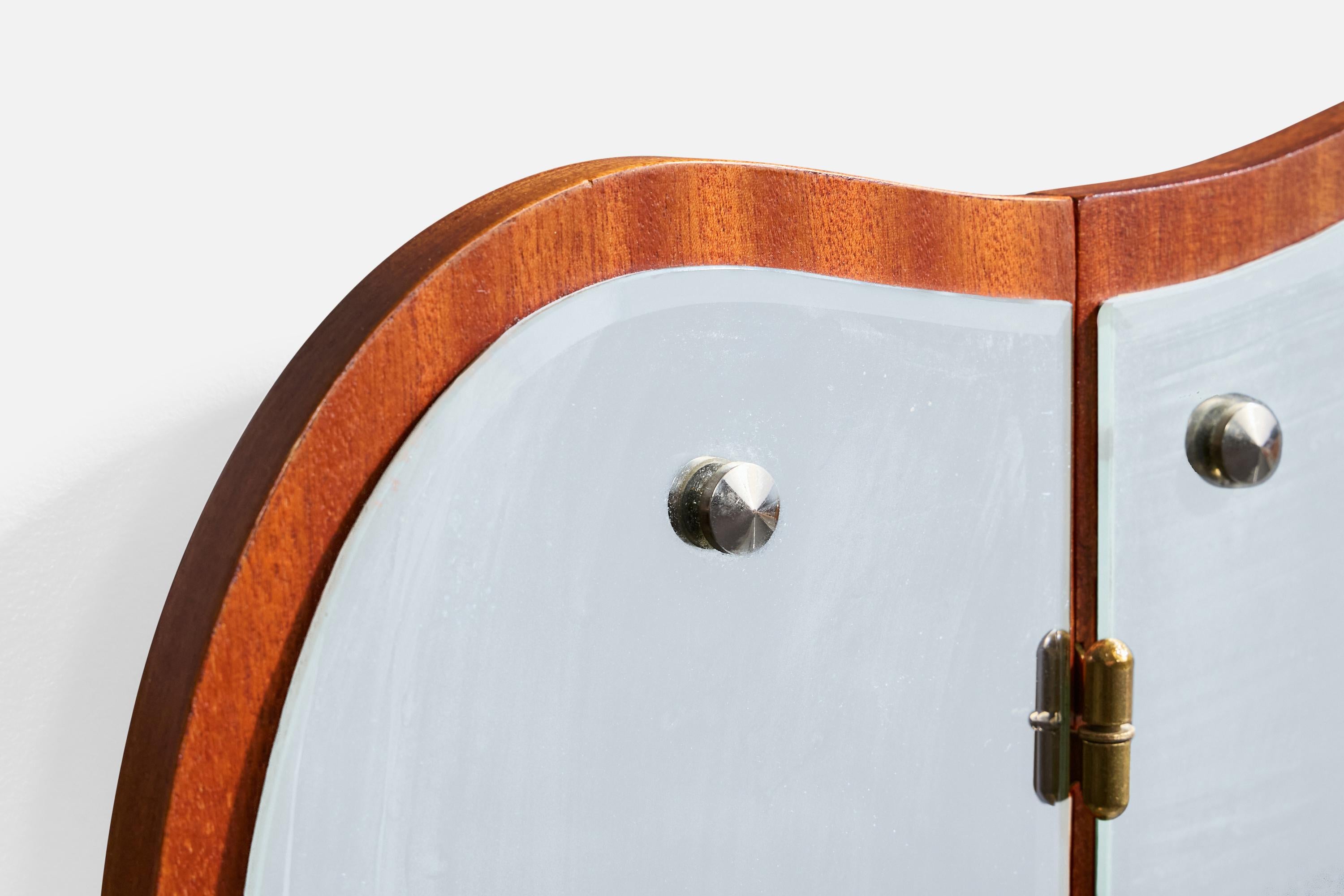 Miroir mural de designer suédois, teck, métal, Suède, années 1950 en vente 4