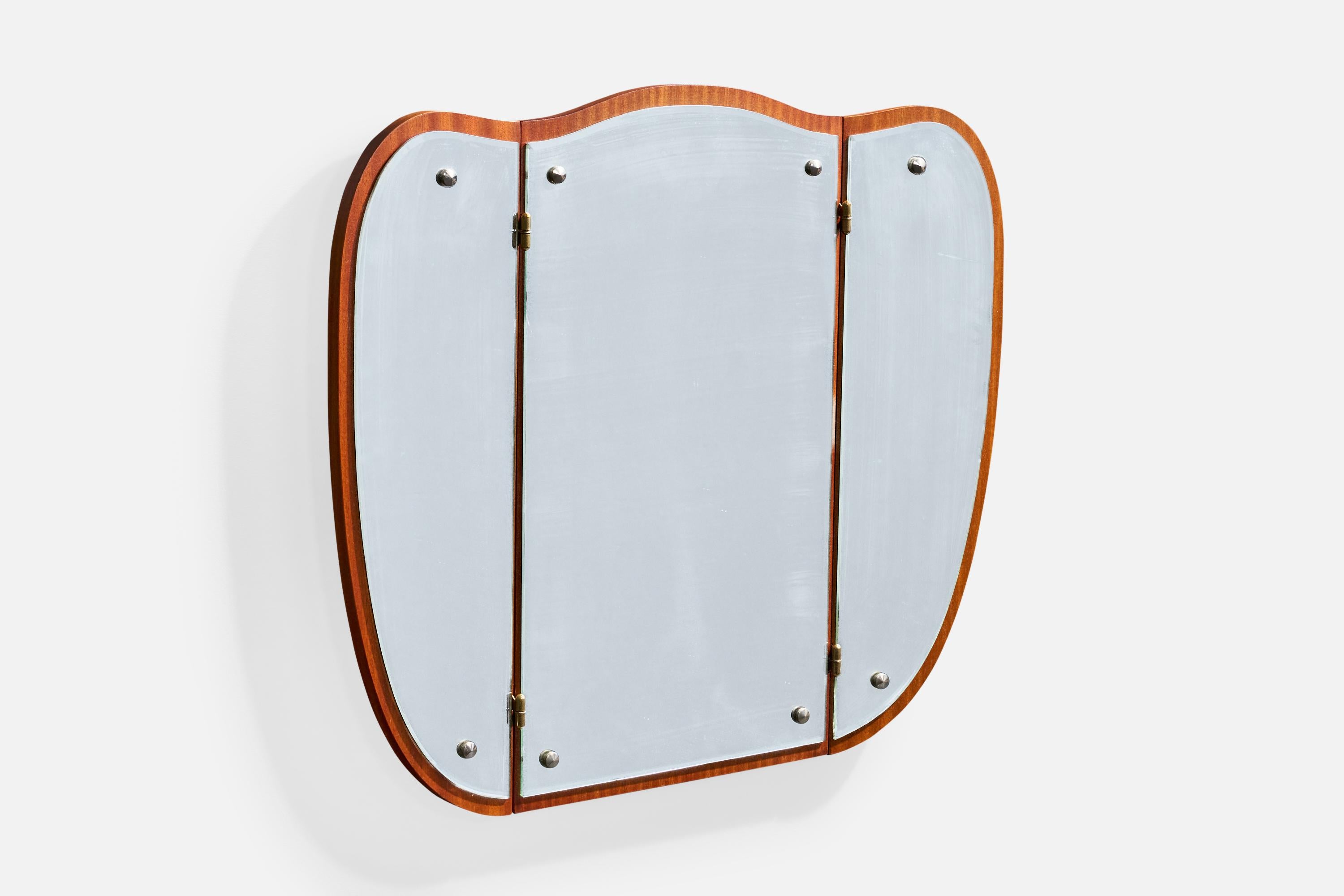 Milieu du XXe siècle Miroir mural de designer suédois, teck, métal, Suède, années 1950 en vente