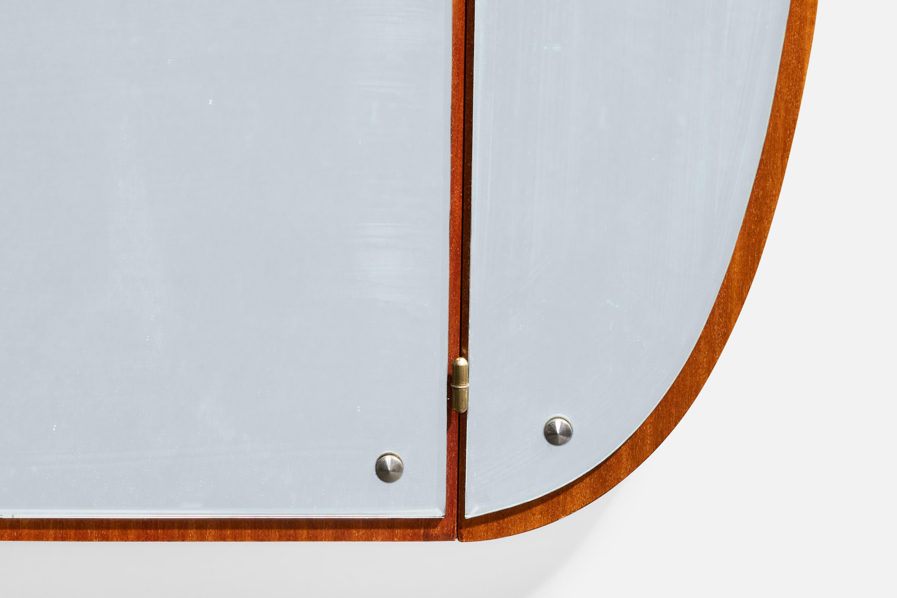 Miroir mural de designer suédois, teck, métal, Suède, années 1950 en vente 2