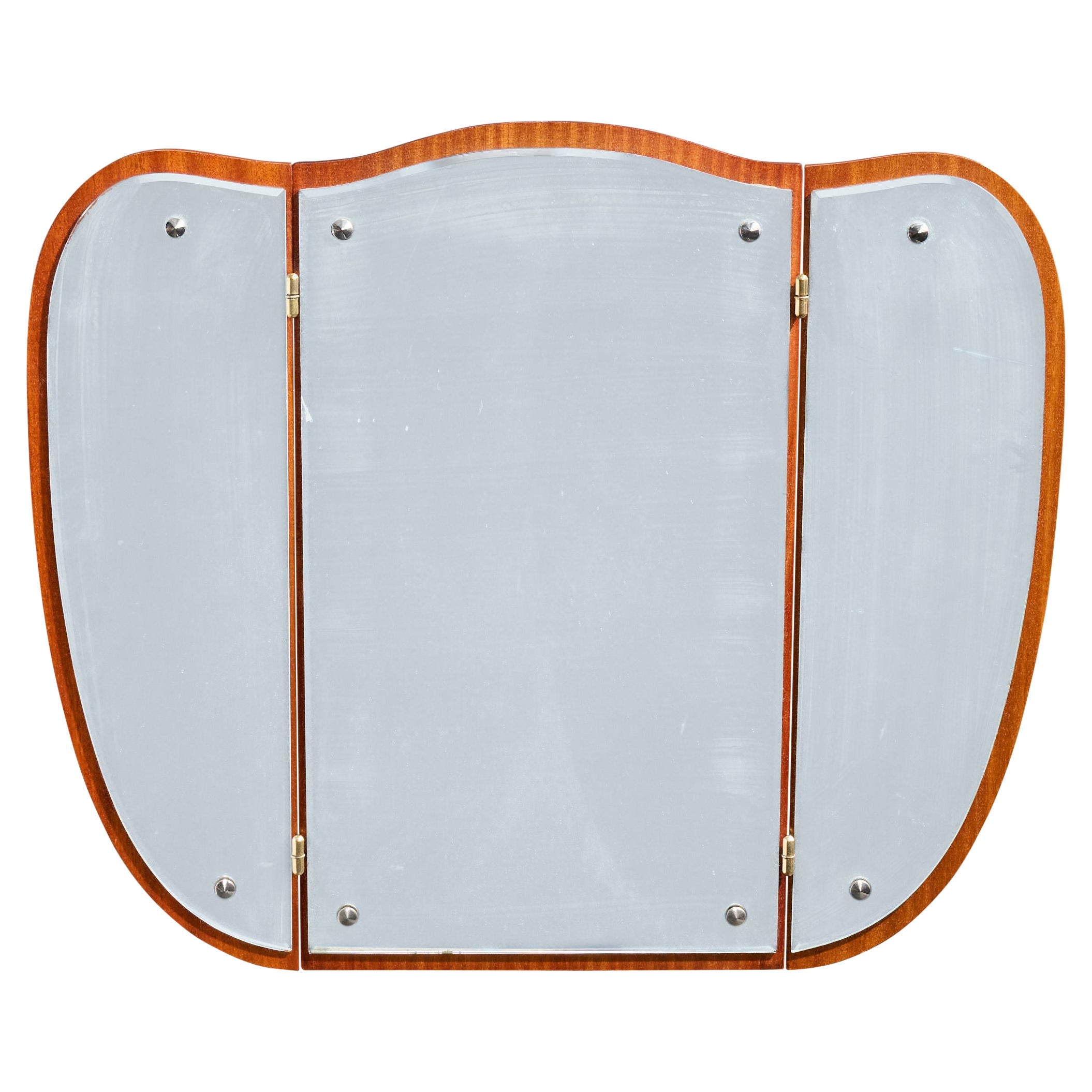 Miroir mural de designer suédois, teck, métal, Suède, années 1950