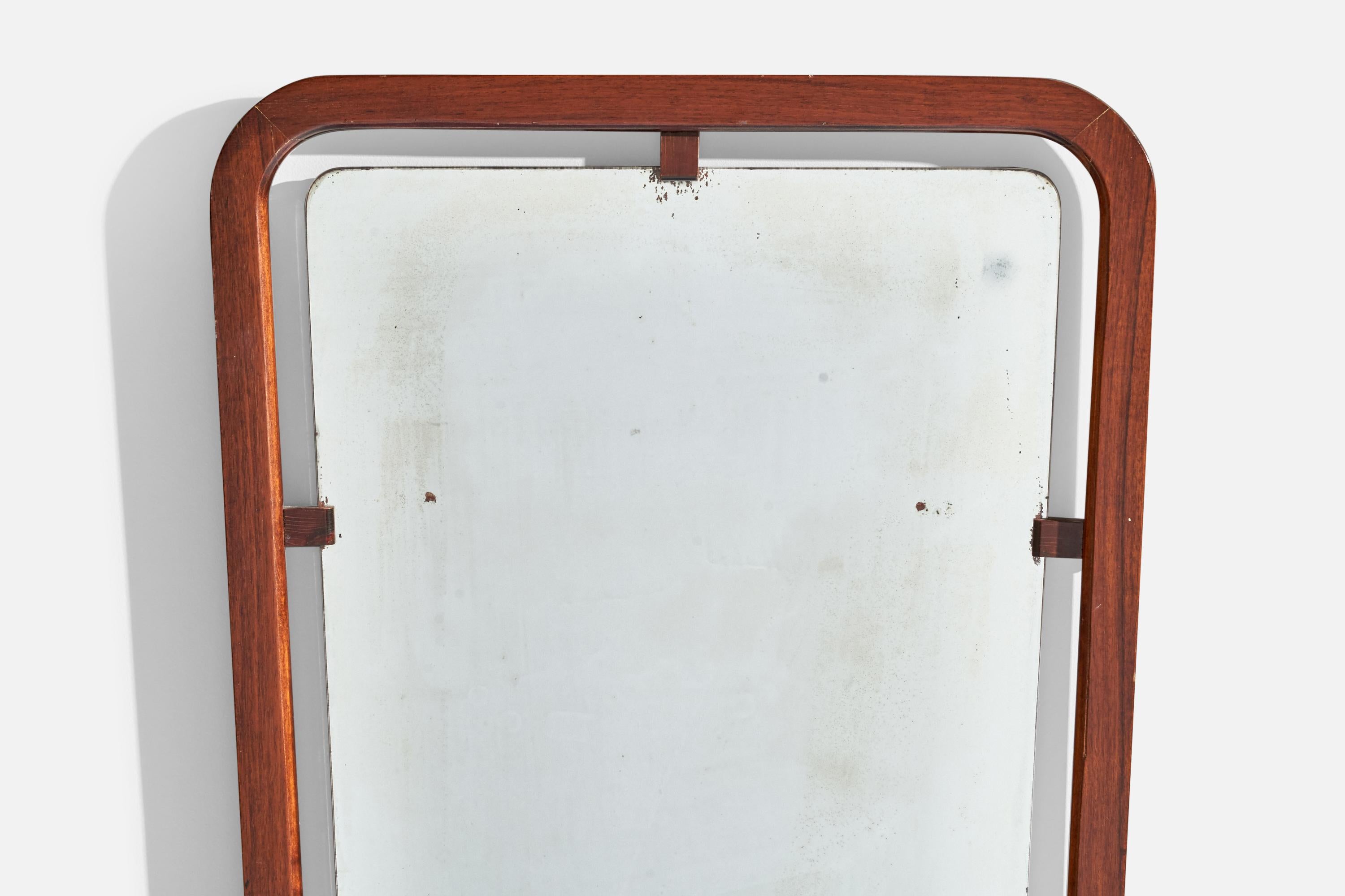 Schwedischer Designer, Wandspiegel, Teakholz, Schweden, 1950er Jahre (Mitte des 20. Jahrhunderts) im Angebot