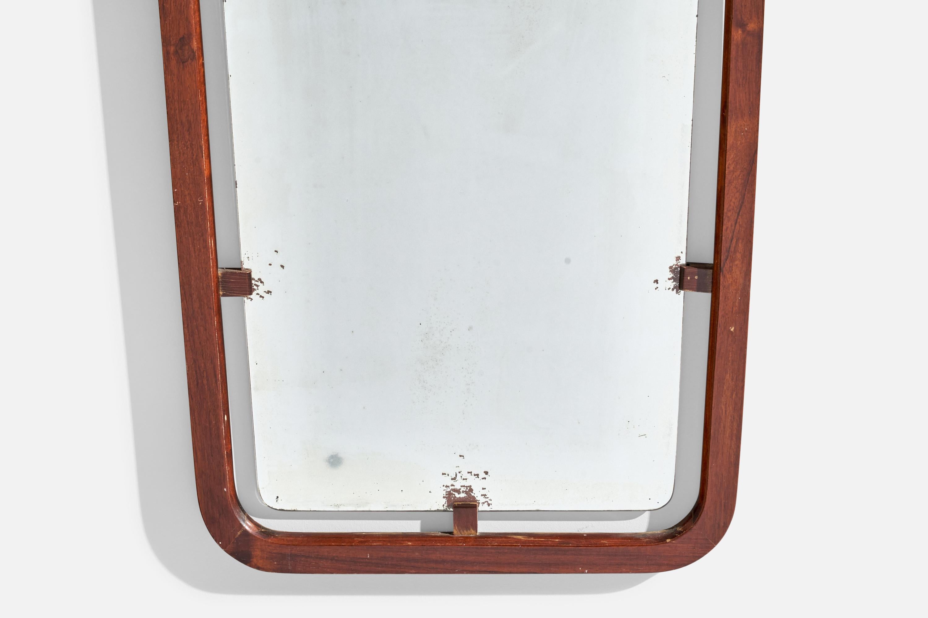 Schwedischer Designer, Wandspiegel, Teakholz, Schweden, 1950er Jahre (Spiegel) im Angebot