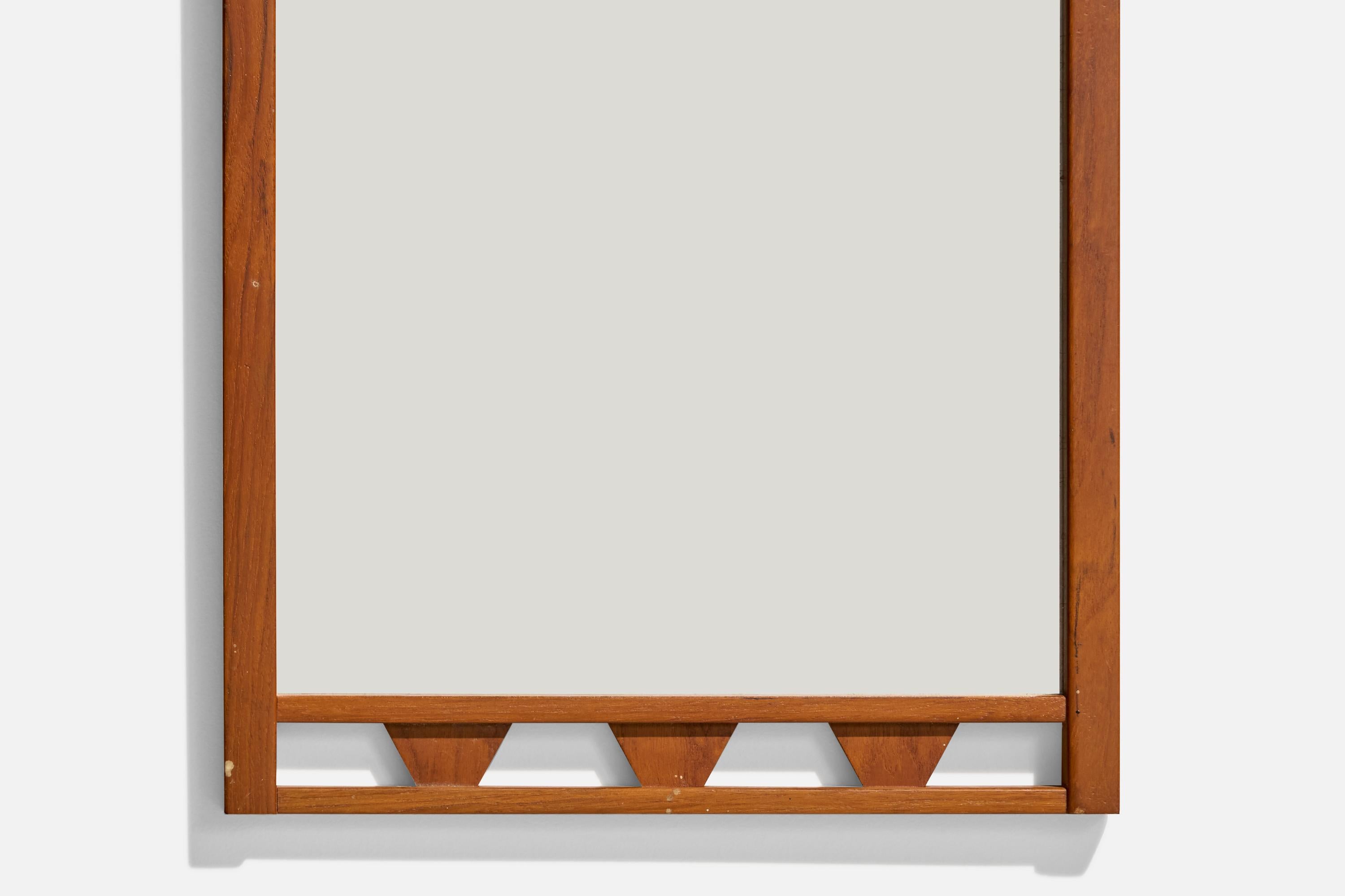 Diseñador sueco, Espejo de pared, Teca, Suecia, años 50 en venta 1