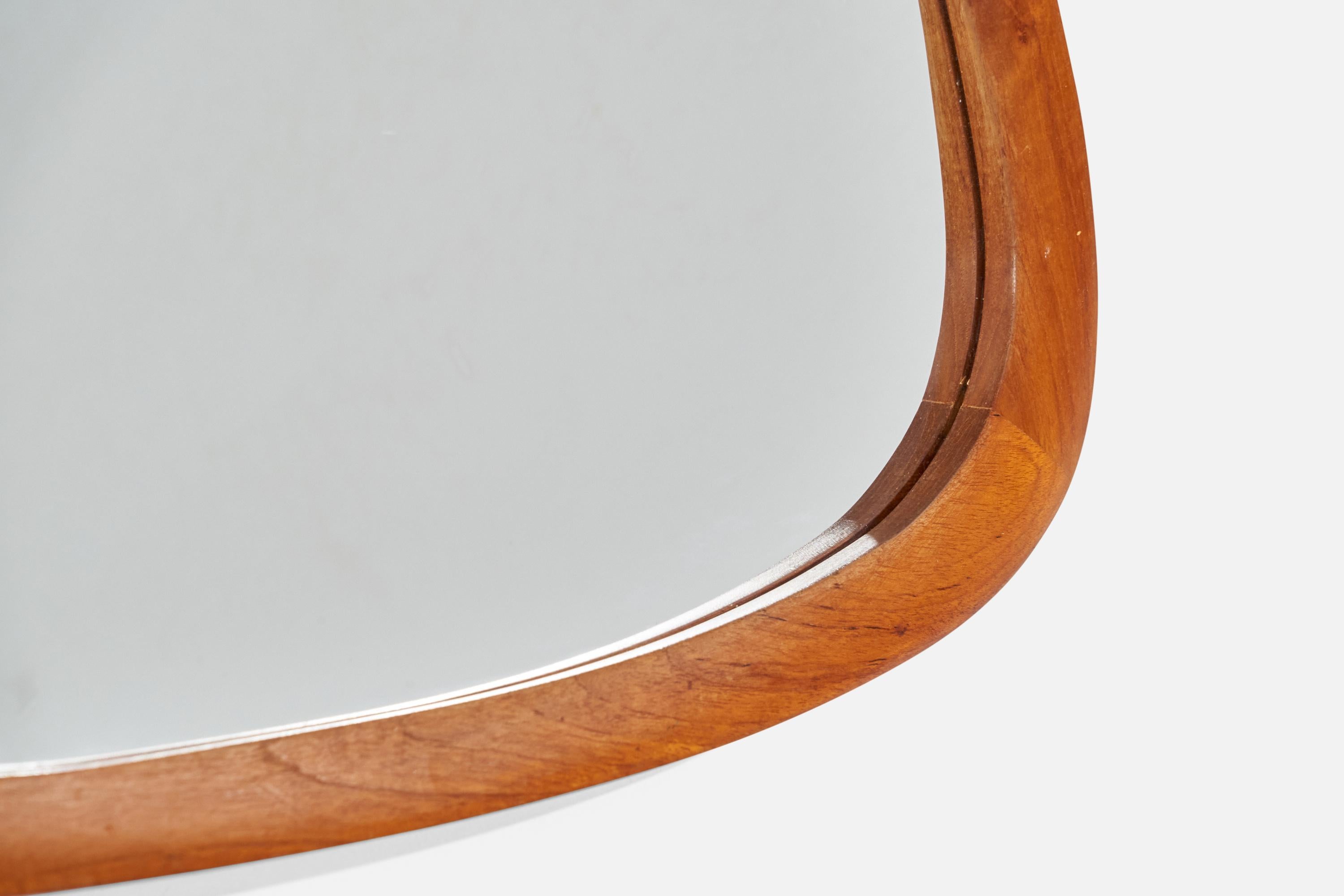 Designer suédois, miroir mural, teck, Suède, années 1950 en vente 1