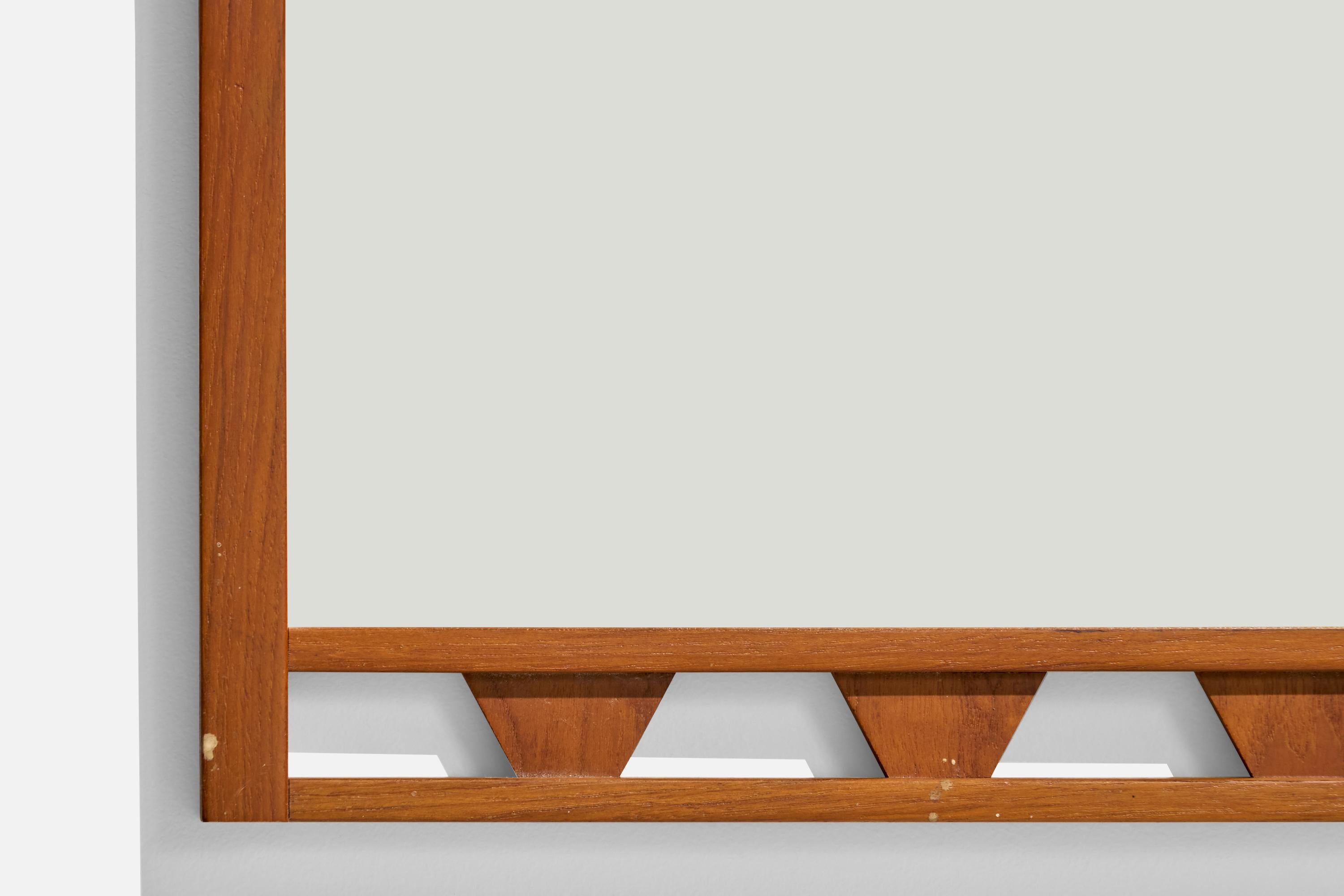 Diseñador sueco, Espejo de pared, Teca, Suecia, años 50 en venta 2