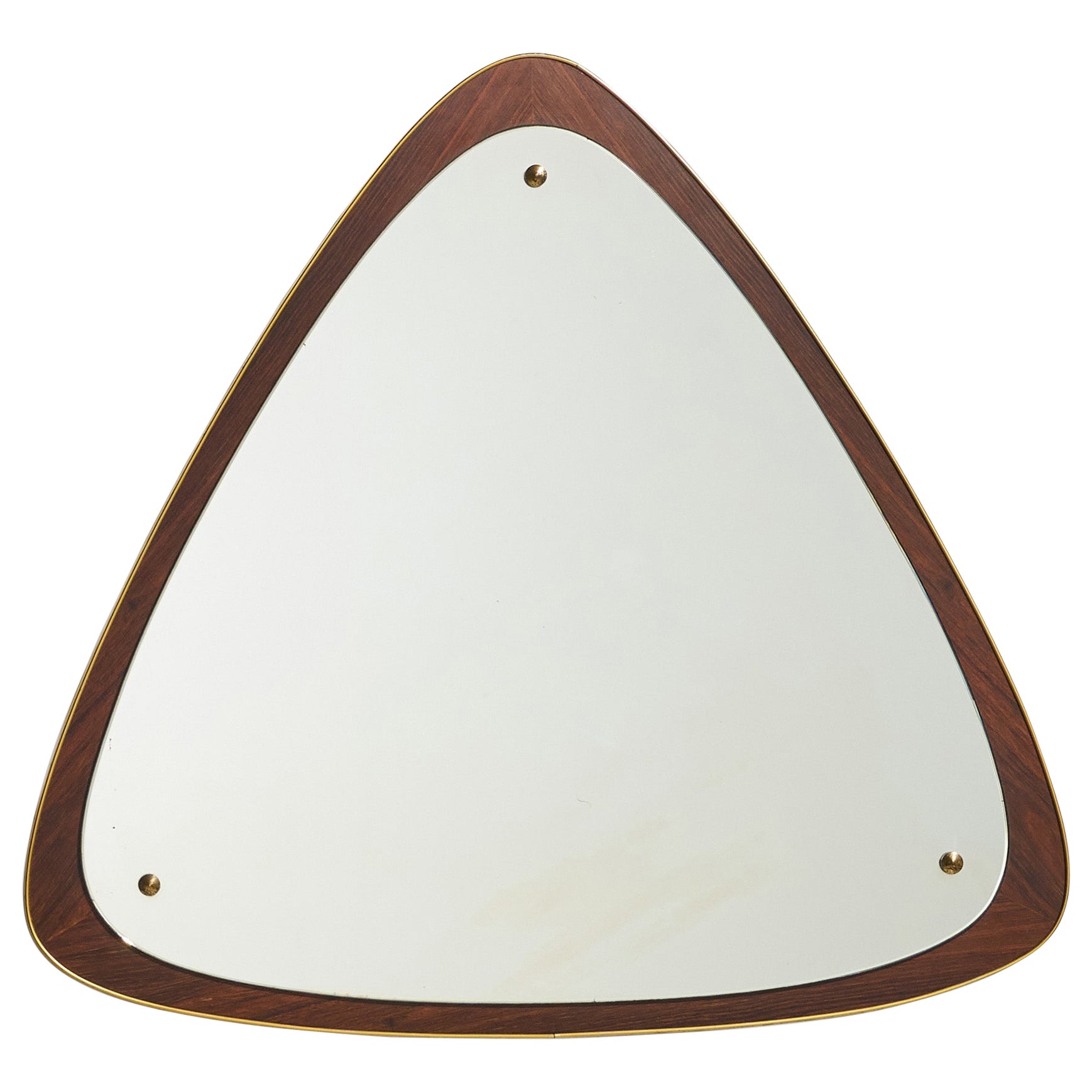 Swedish Designer, Wall Mirror, Walnut, Brass, Mirror Glass, Sweden, 1950s For Sale