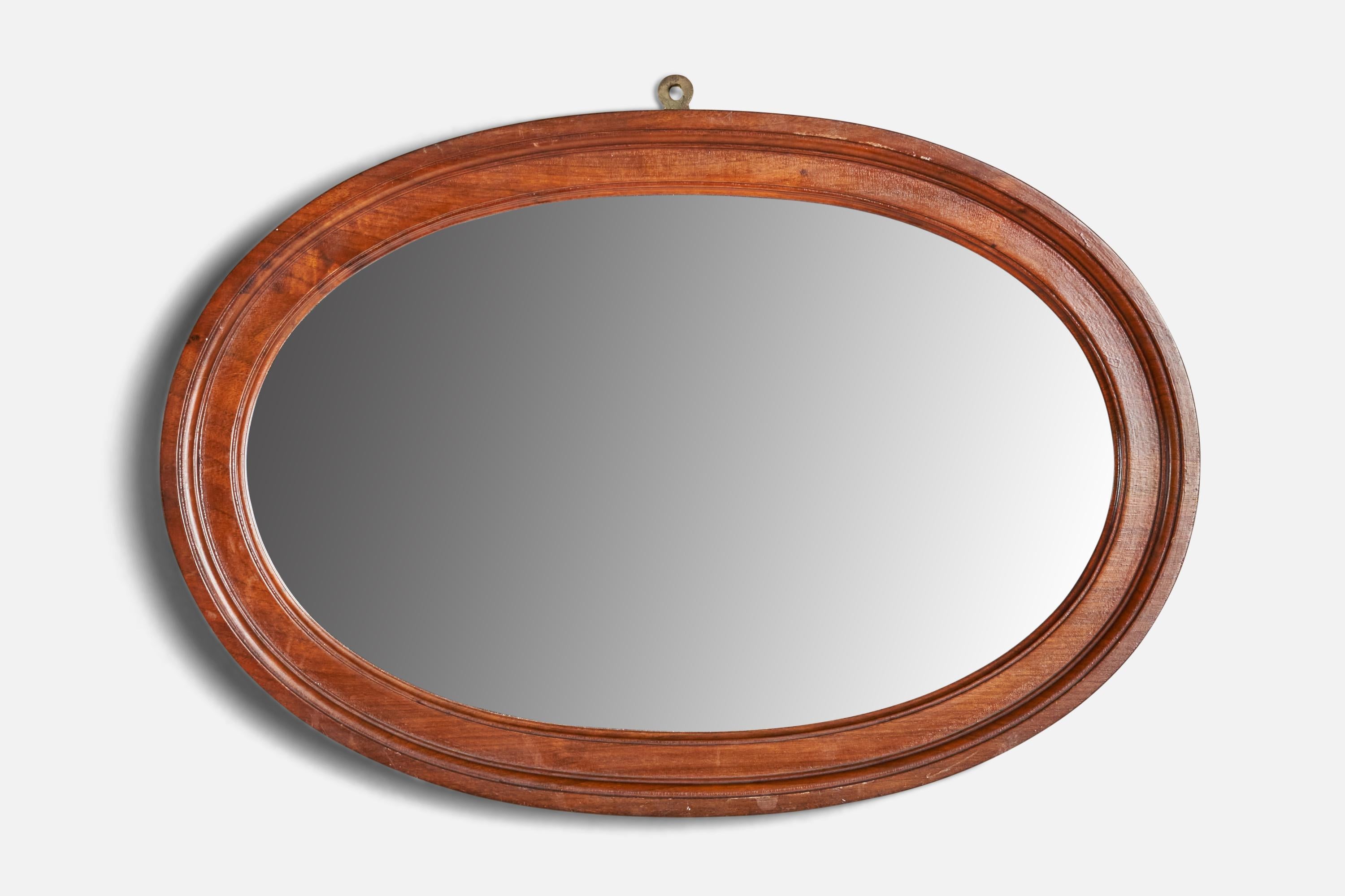 A walnut wall mirror designed and produced in Sweden, c. 1930s.