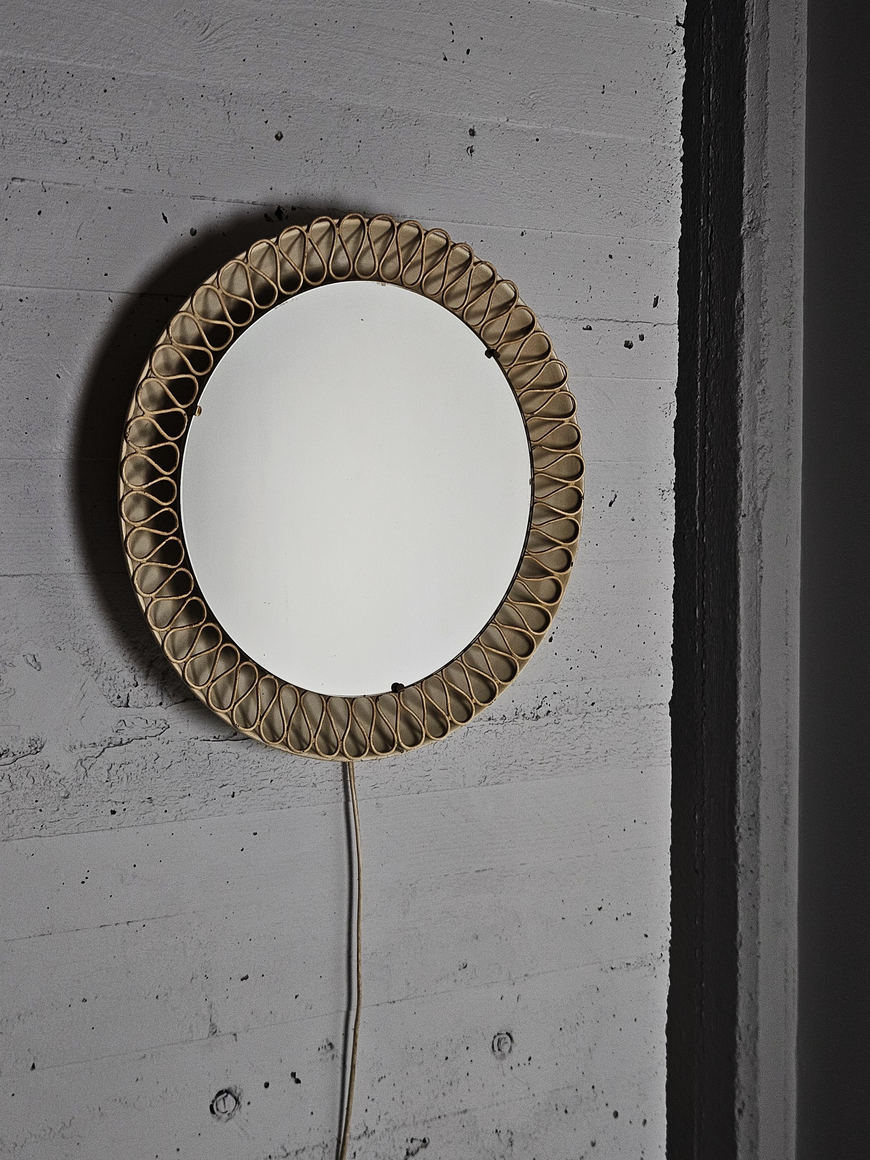 Métal Swedish designer wall mirror with lighting, 1950s en vente